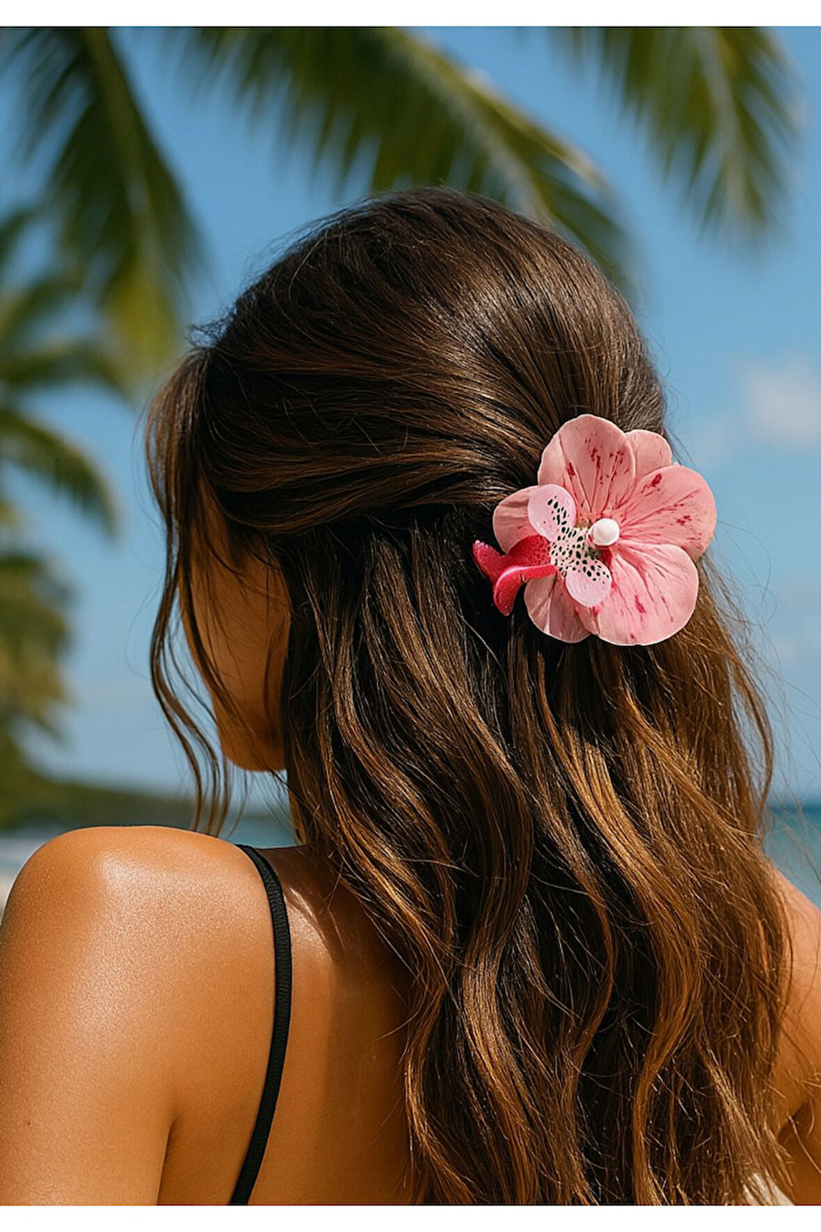 Orkide Çiçeği İncili Mandal Toka 10 cm Çift Taraflı 1 adet