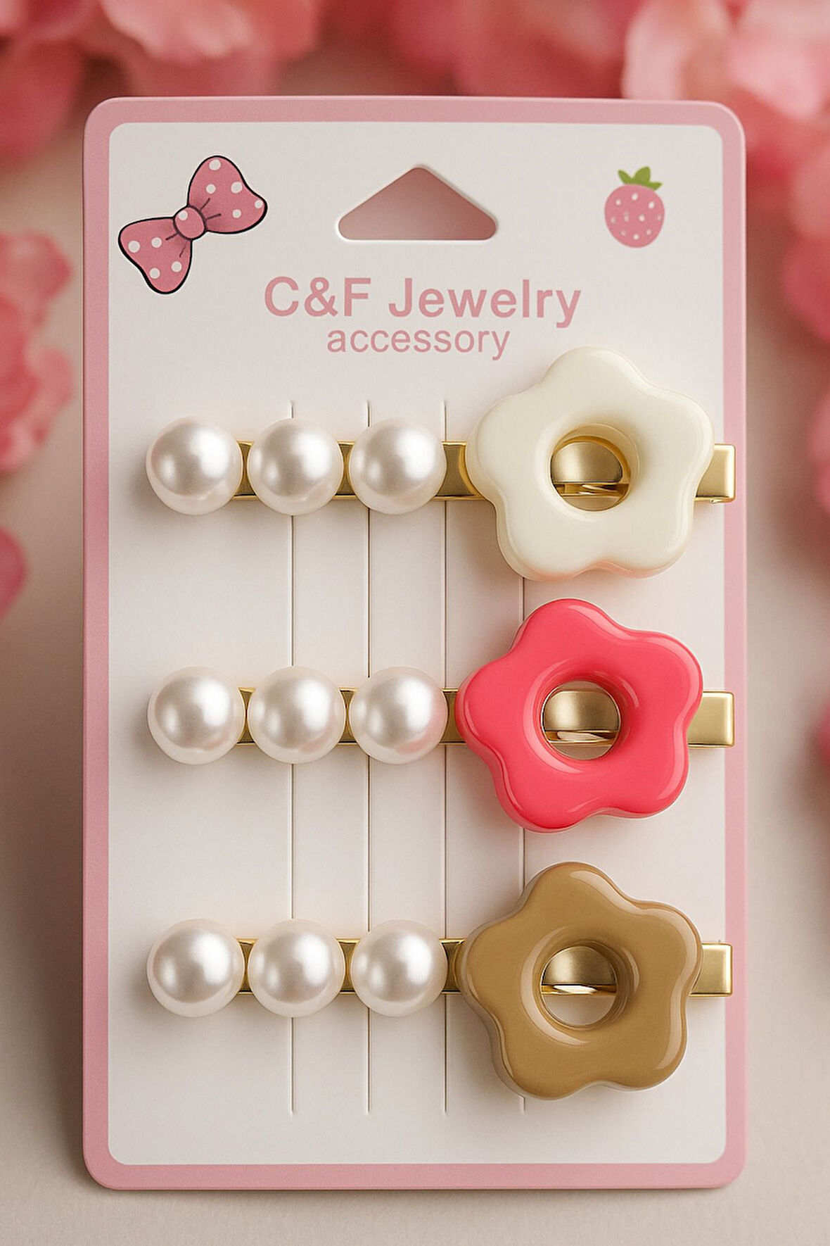 Altın Renk Zeminli Figürlü İnci Detaylı Saç Tokası – Şık ve Zarif Tasarım