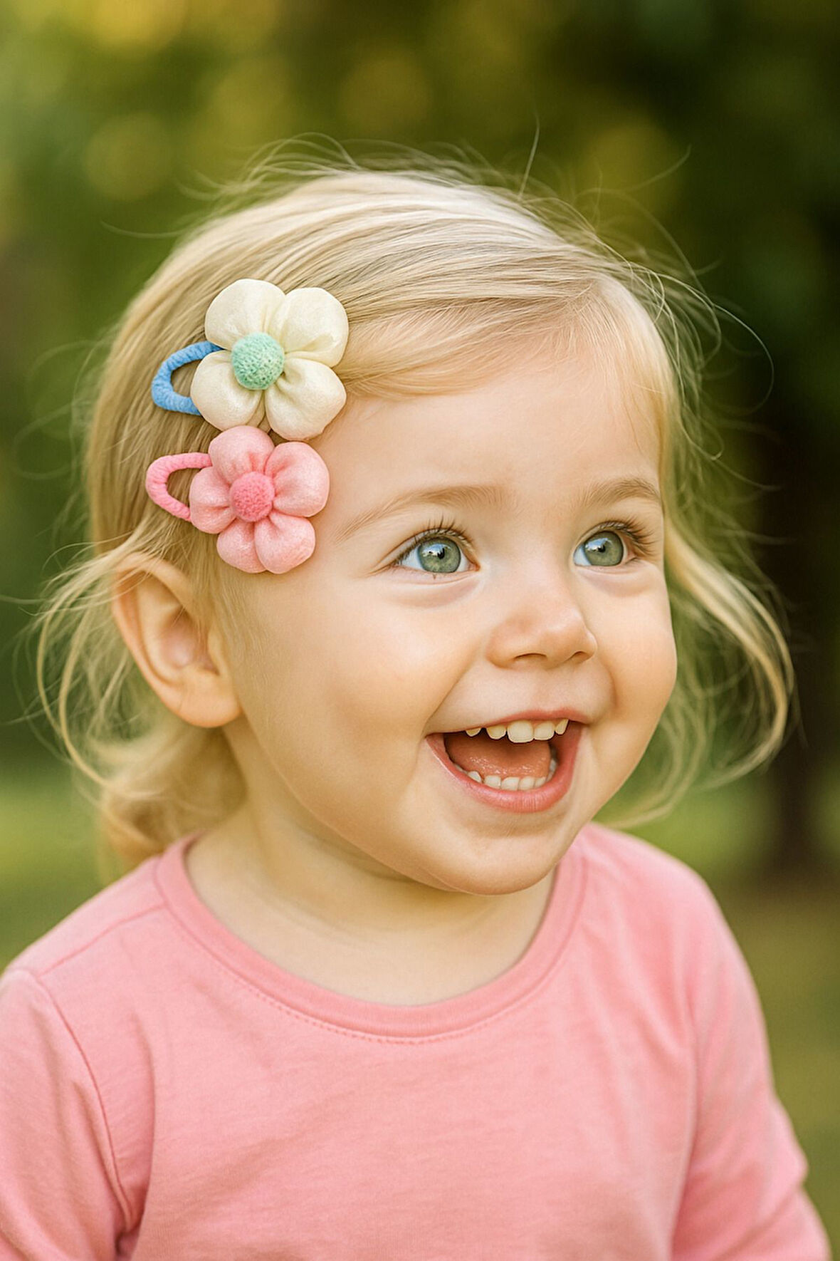 Bebek ve Kız Çocuk Çiçek Desenli Kumaş Saç Tokası 2’li Set – Günlük Kullanım İçin Yumuşak Şık Toka