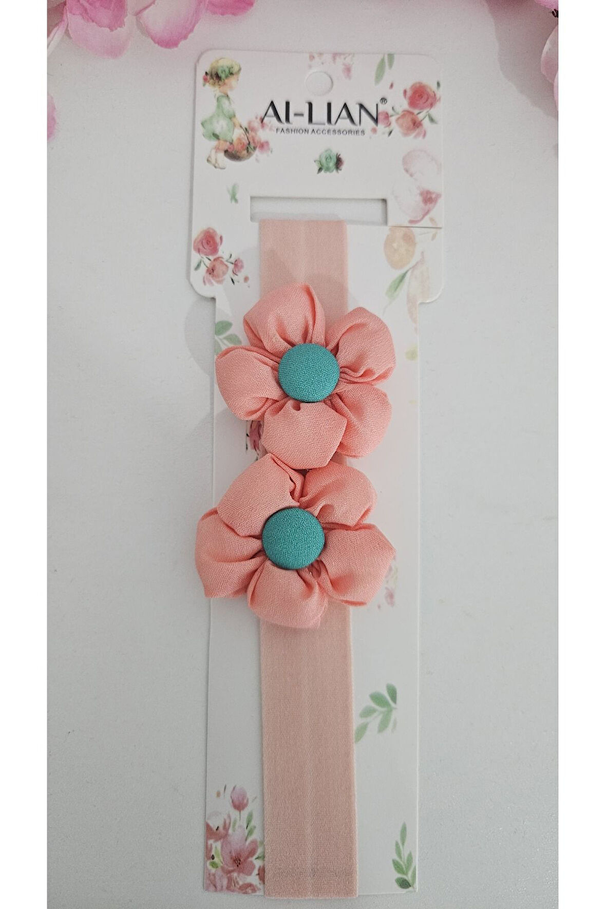 Çift Çiçekli İncili Çocuk & Bebek Saç Bandı - Özel Gün - Günlük Kullanım