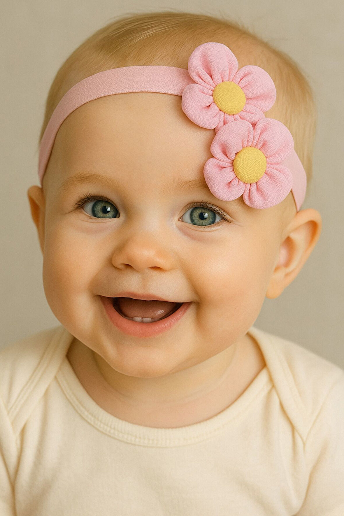 Çift Çiçekli İncili Çocuk & Bebek Saç Bandı - Özel Gün - Günlük Kullanım