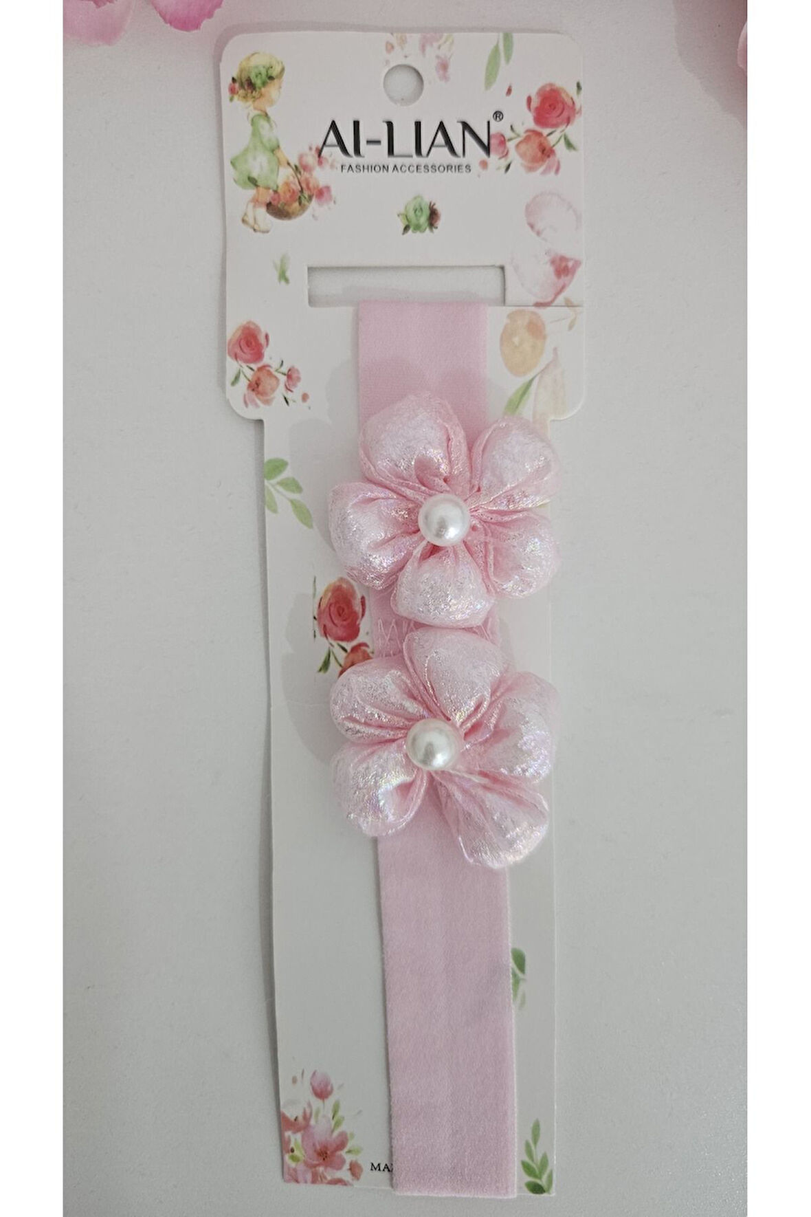 Çift Çiçekli İncili Çocuk & Bebek Saç Bandı - Özel Gün - Günlük Kullanım