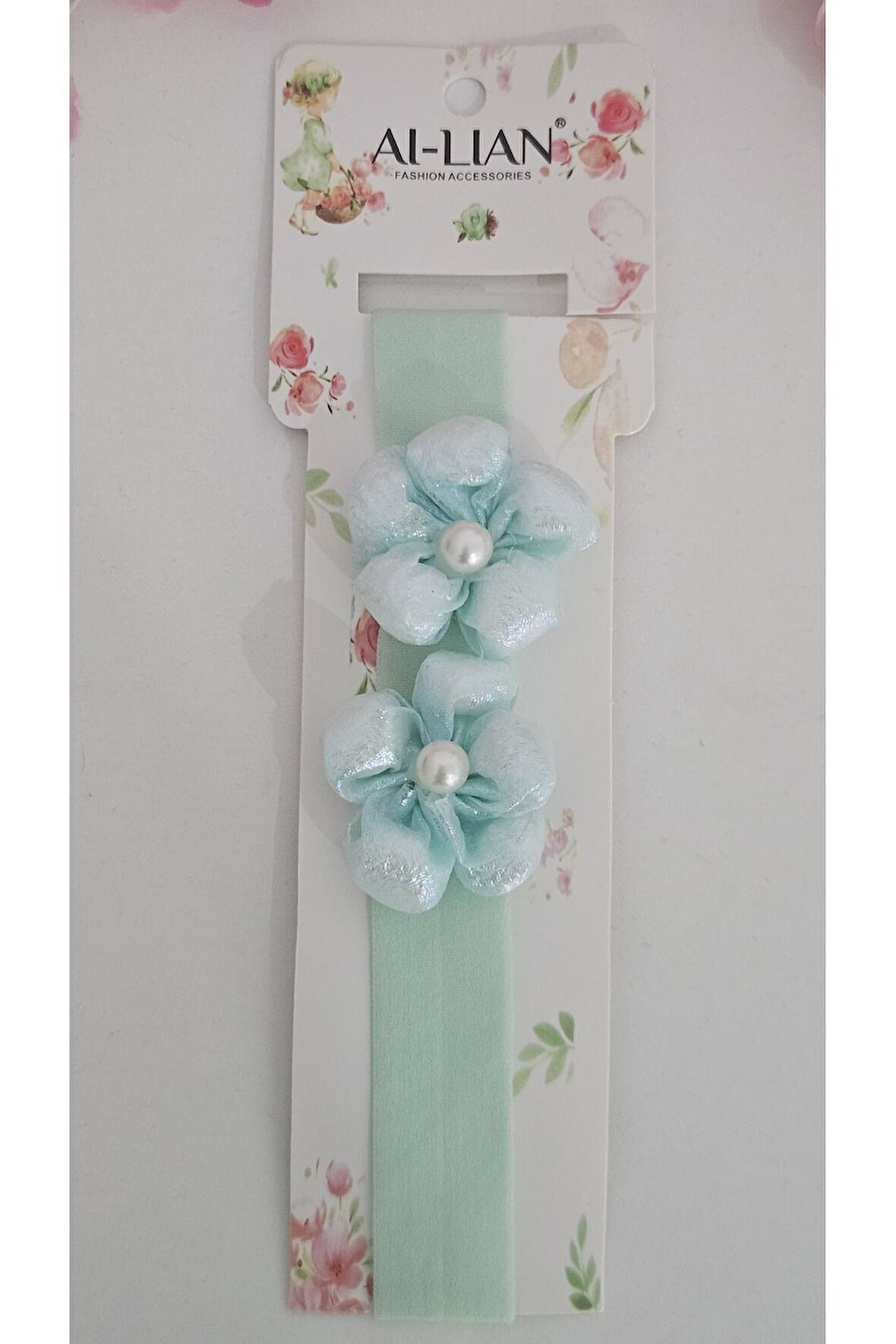 Çift Çiçekli İncili Çocuk & Bebek Saç Bandı - Özel Gün - Günlük Kullanım