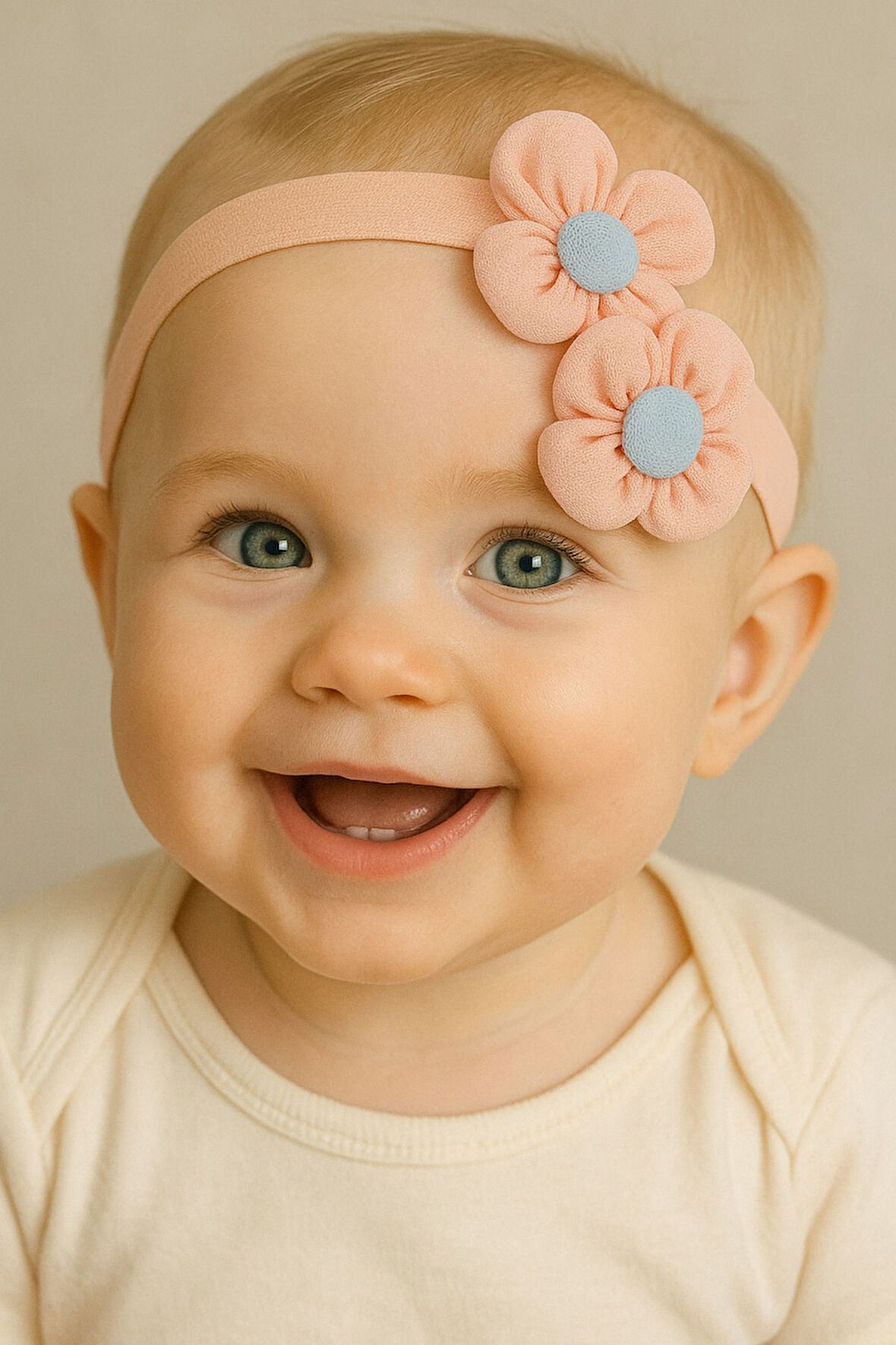 Çift Çiçekli İncili Çocuk & Bebek Saç Bandı - Özel Gün - Günlük Kullanım
