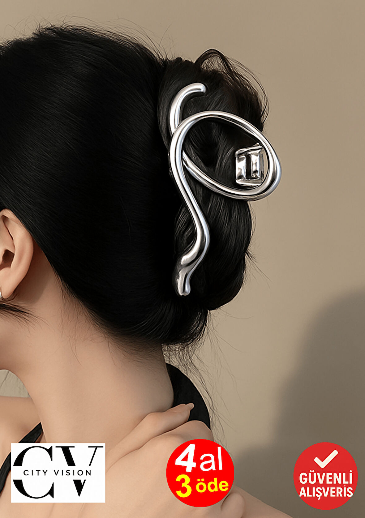 Gümüş Renk Asimetrik Spiral Metal Mandal Saç Tokası 10 cm – Şık ve Dayanıklı