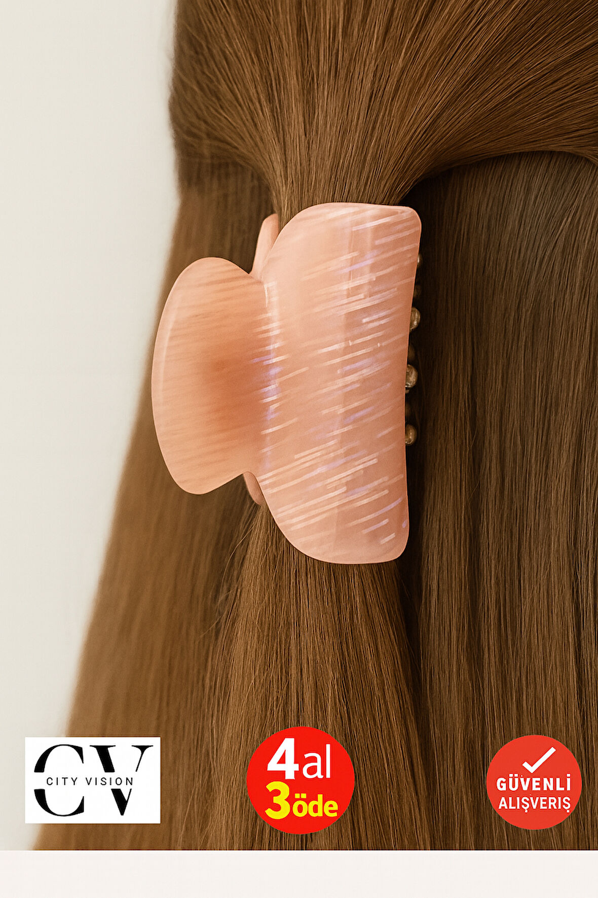 Işıltılı Pudra Mandal Saç Tokası 4 cm - Şık ve Dayanıklı