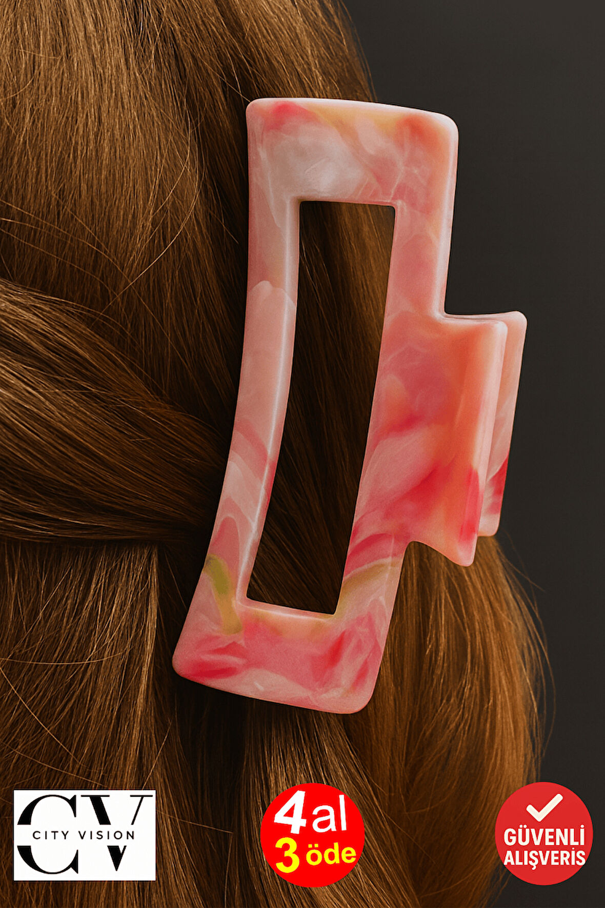 Ekru Mermer Desenli 10 cm Kemik Mandal Saç Tokası – Şık ve Dayanıklı 