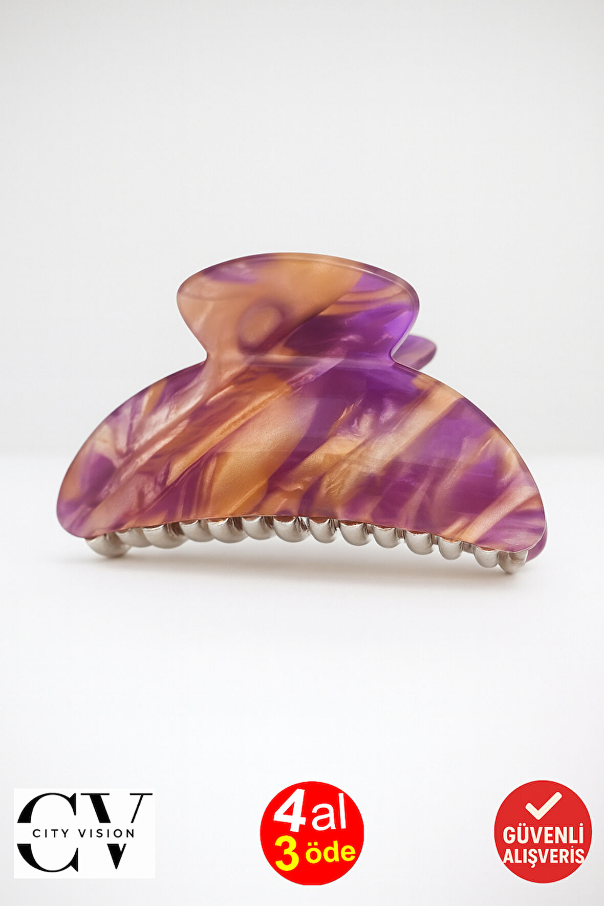 Mor Mermer Desenli 7 cm Kemik Mandal Toka - Şık ve Dayanıklı