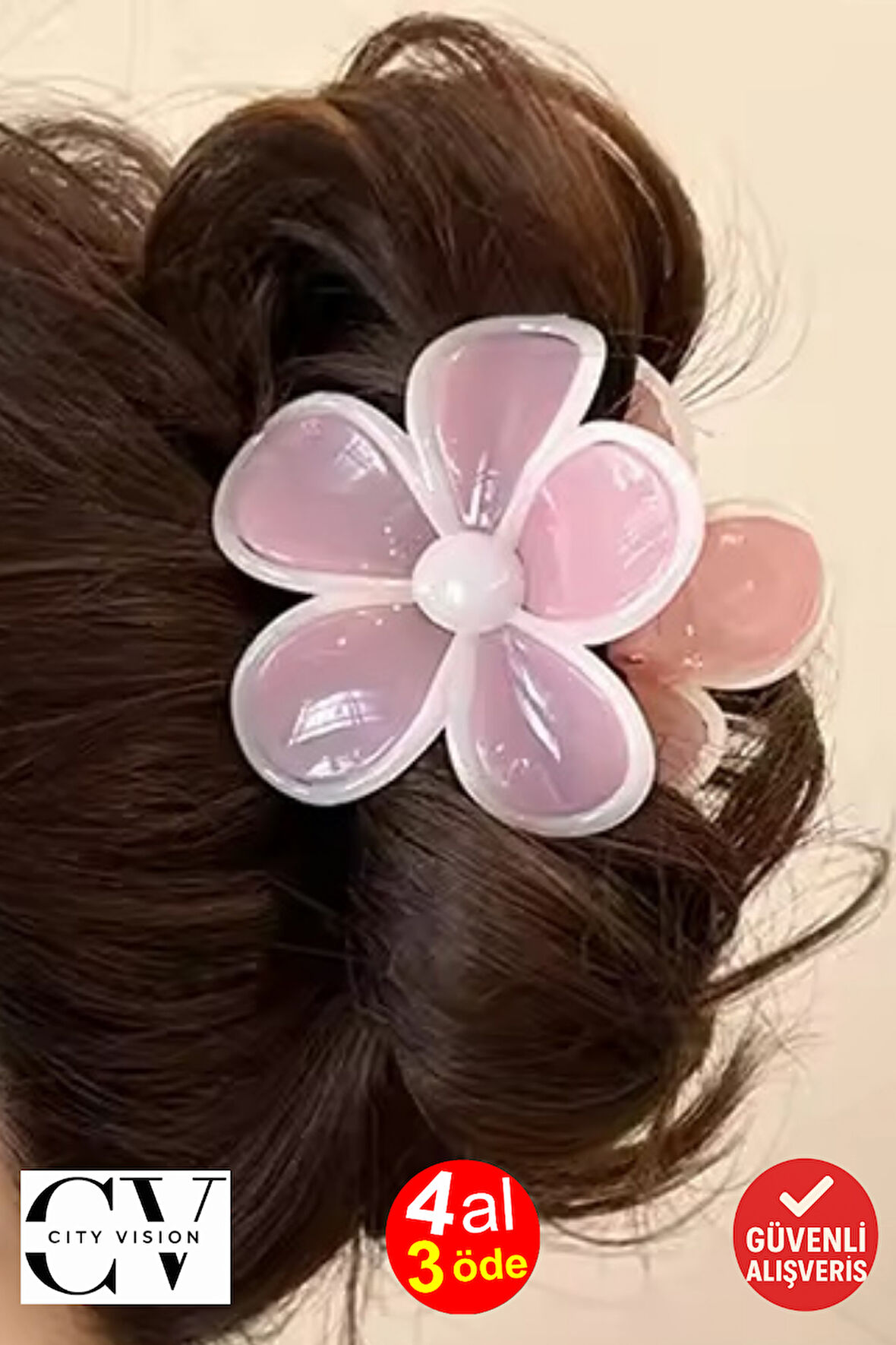  Papatya Model Pudra Renk 7 cm Mandal Saç Tokası – Şık ve Dayanıklı
