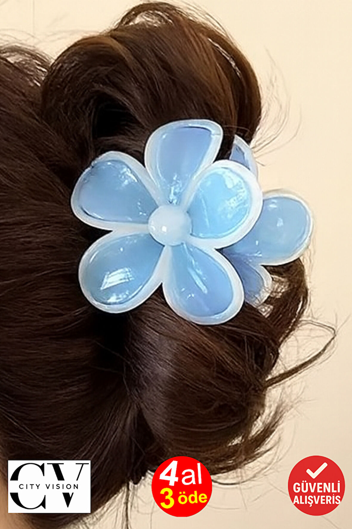  Papatya Model Mavi Renk 7 cm Mandal Saç Tokası – Şık ve Dayanıklı