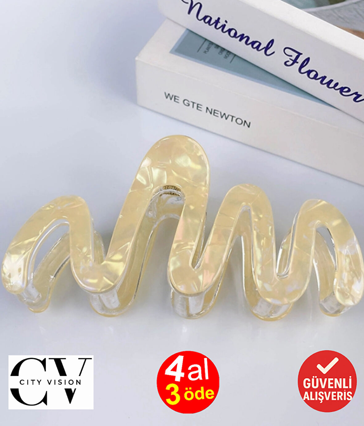 Dalga Model Sarı Renk Asetat 10,5 cm Lüks Mandal Toka