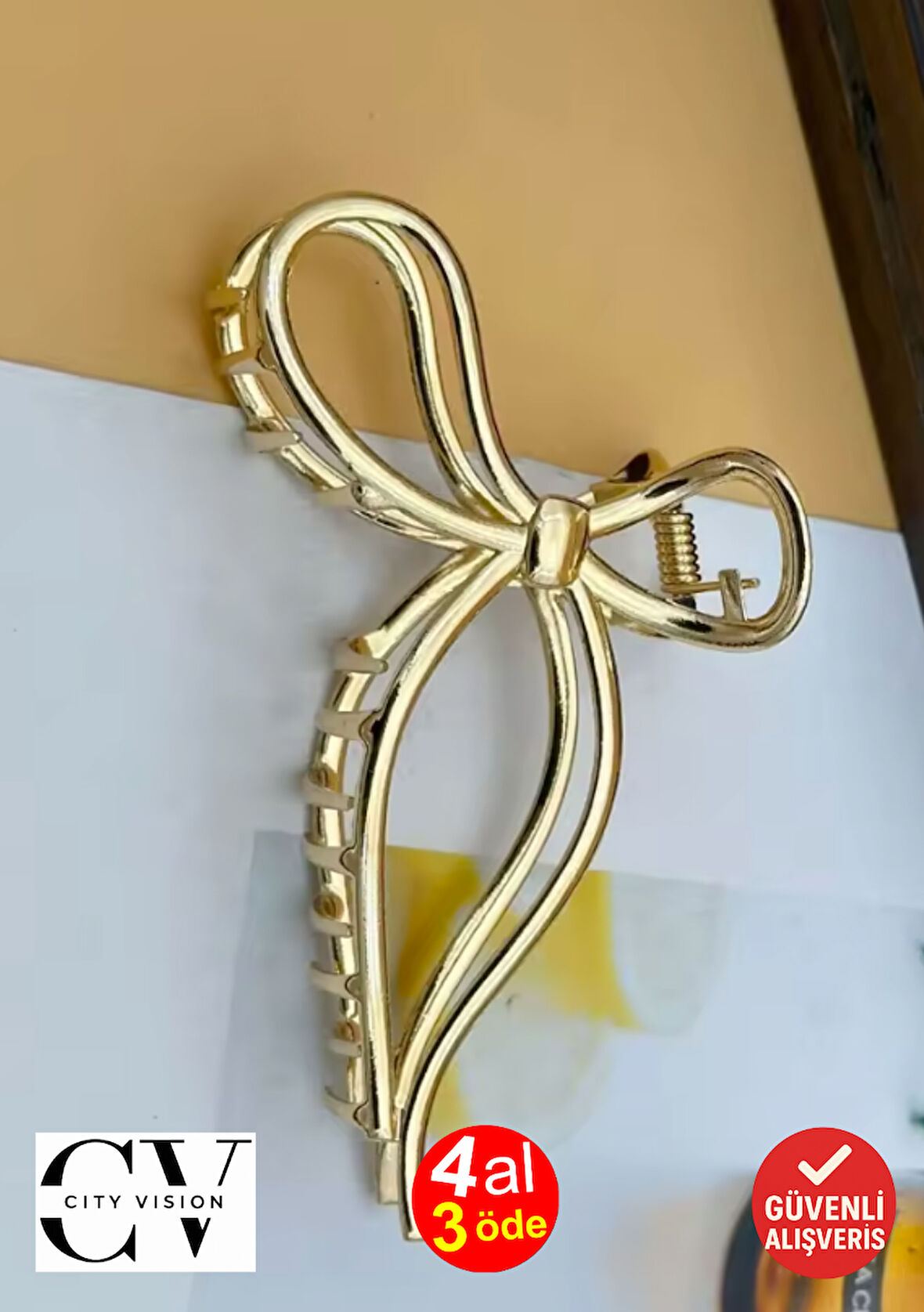 Altın Renk Metal Fiyonk Model Saç Tokası 11 cm