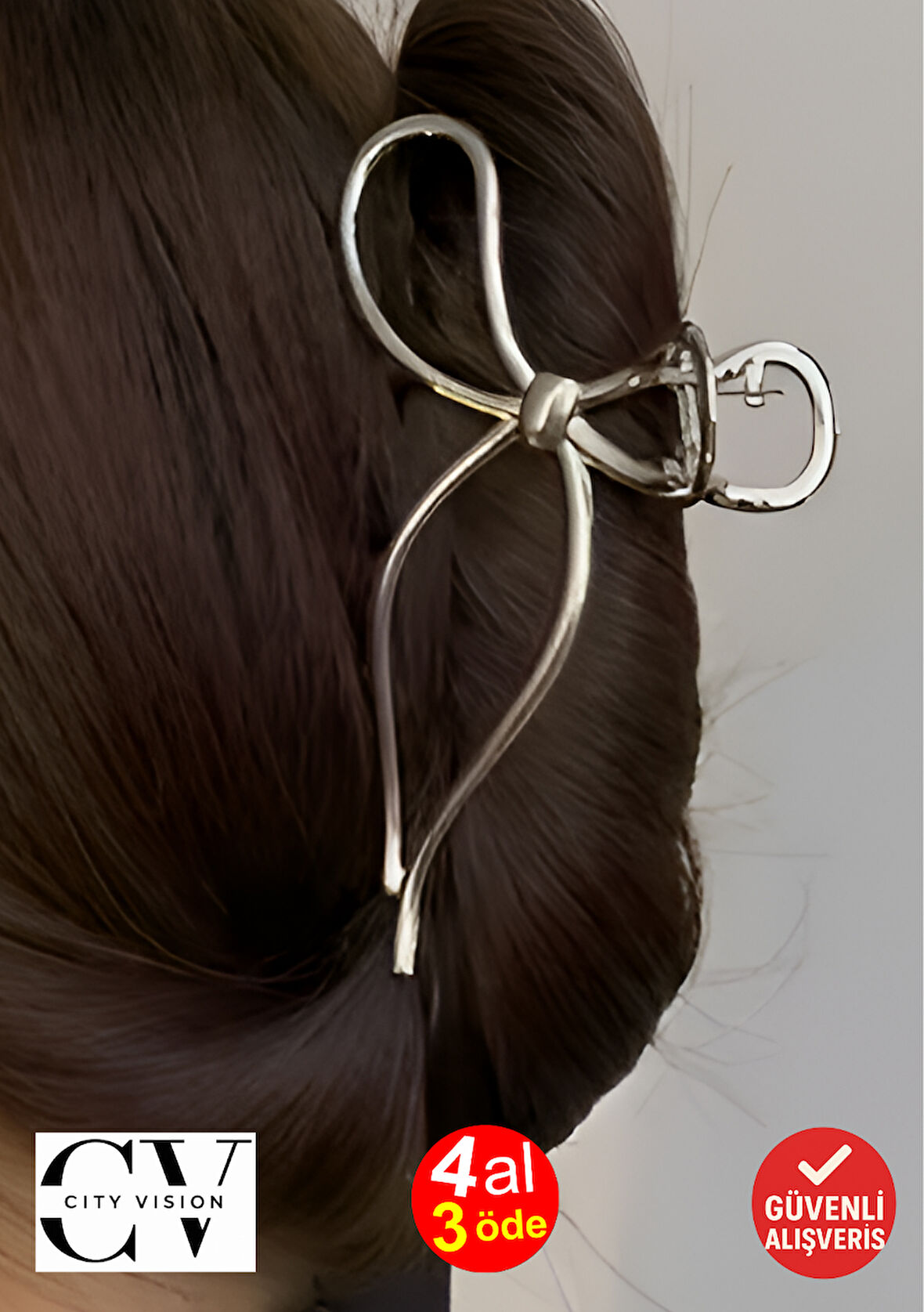 Gümüş Renk Metal Fiyonk Model Saç Tokası 11 cm