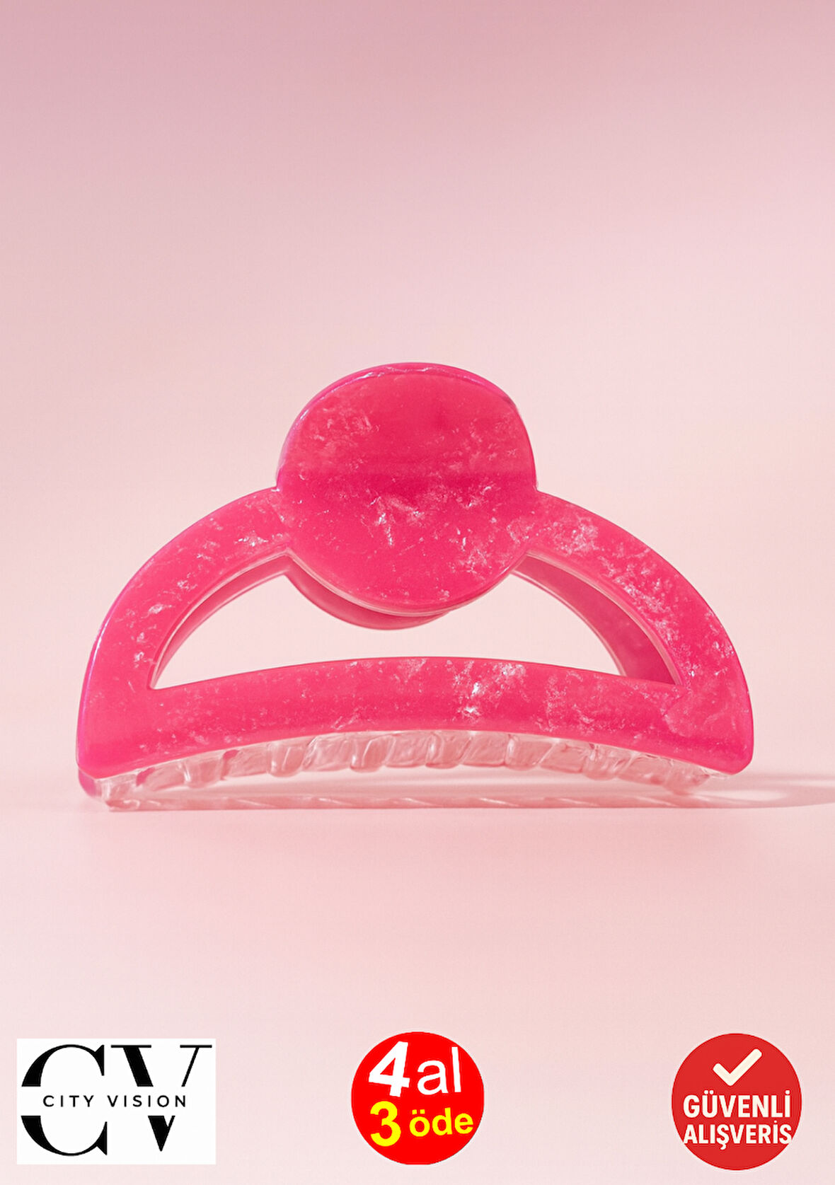 Pembe Parıltılı Oval Model Asetat Mandal Saç Tokası 9 cm – Şık ve Dayanıklı