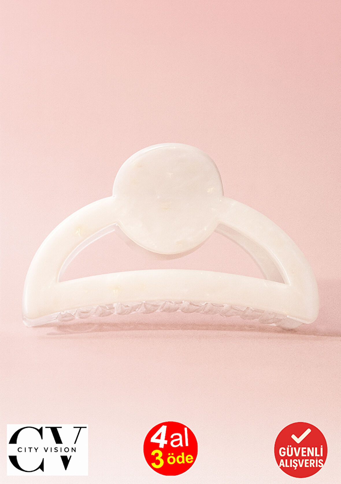 Beyaz Parıltılı Oval Model Asetat Mandal Saç Tokası 9 cm – Şık ve Dayanıklı 