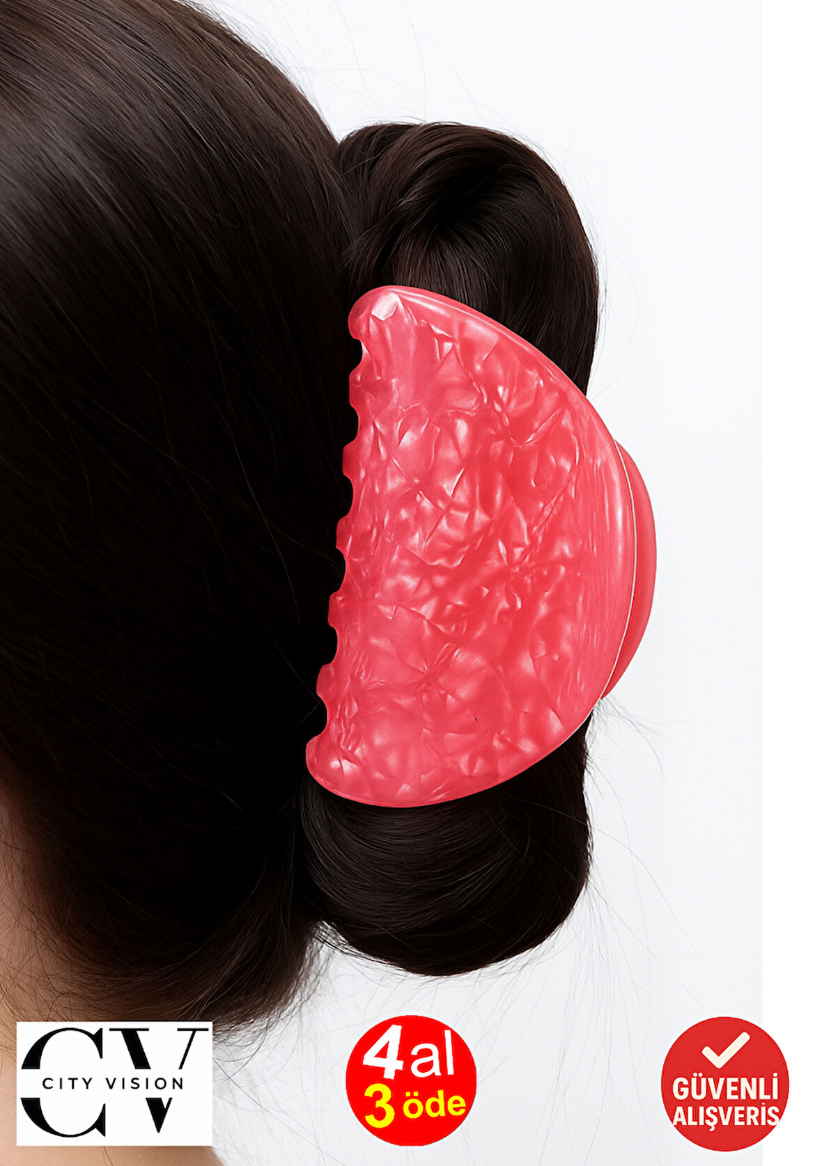 Pembe Parıltılı Denizkabuğu Model Asetat Mandal Saç Tokası 7 cm – Şık ve Dayanıklı