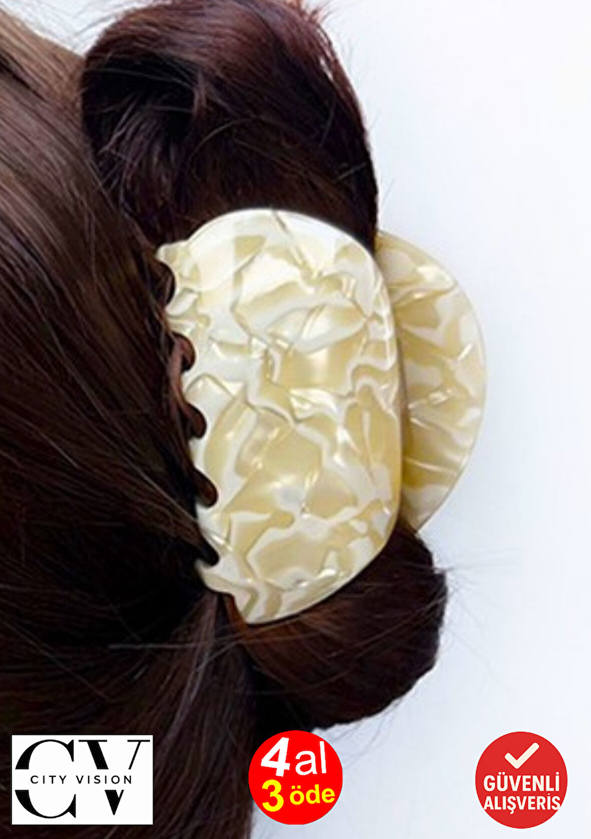 Sarı Parıltılı Denizkabuğu Model Asetat Mandal Saç Tokası 7 cm – Şık ve Dayanıklı 