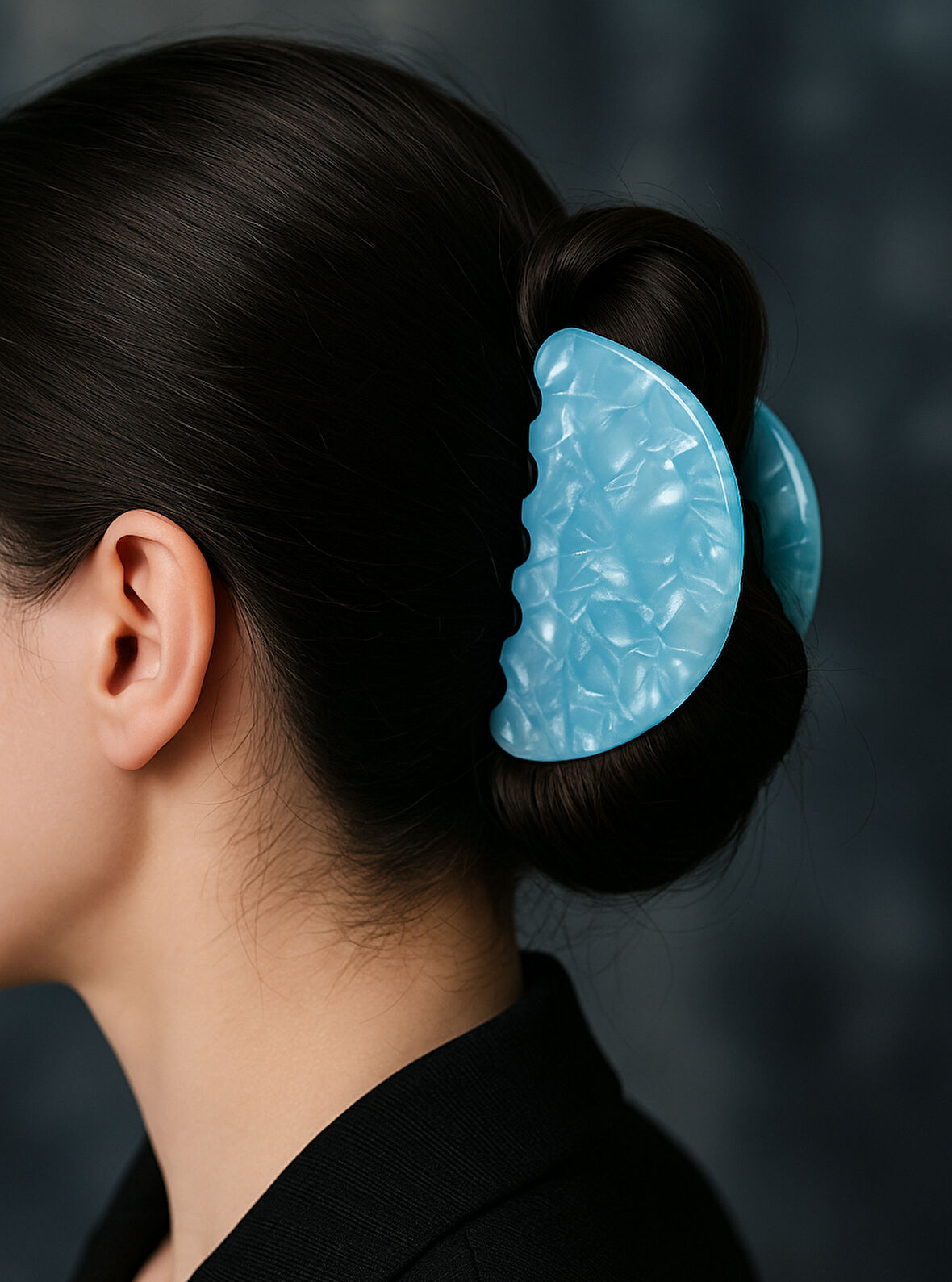 Mavi Parıltılı Denizkabuğu Model Asetat Mandal Saç Tokası 7 cm – Şık ve Dayanıklı 