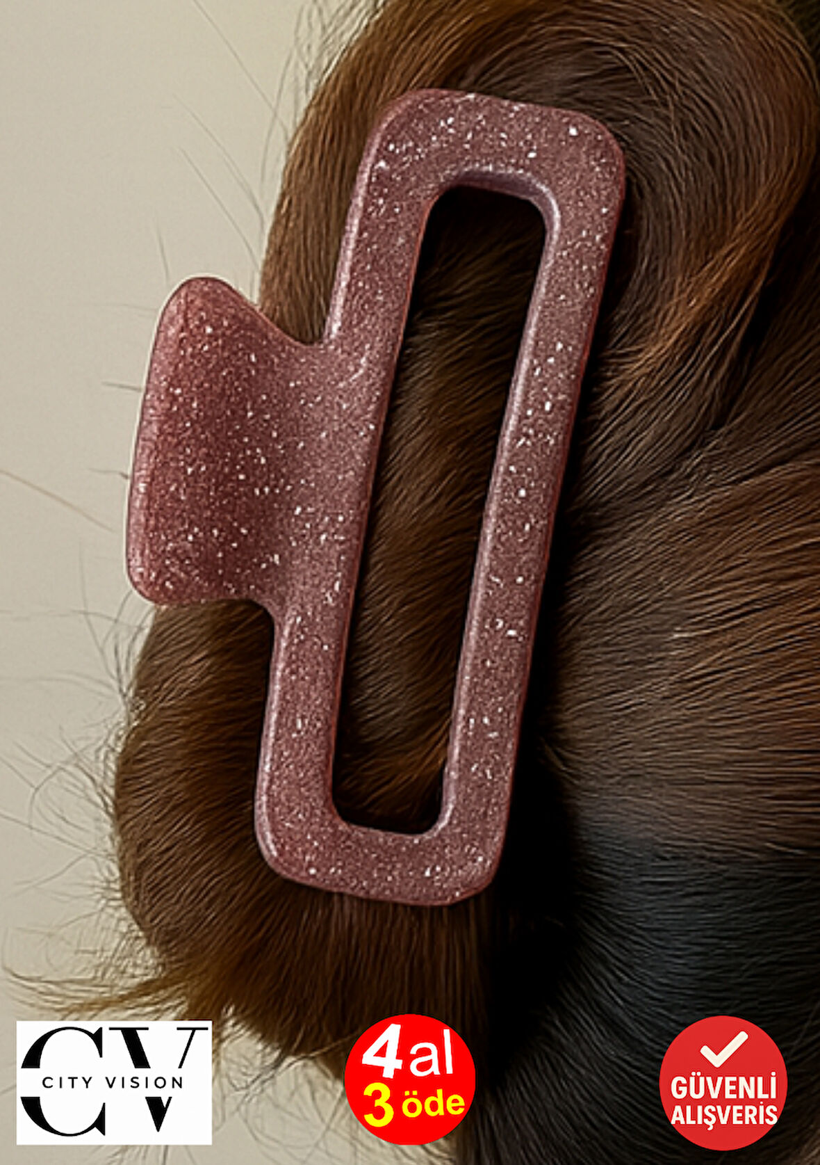 Simli Gül Kurusu Renk Oval Model Mandal Toka 11 cm - Şık ve Dayanıklı