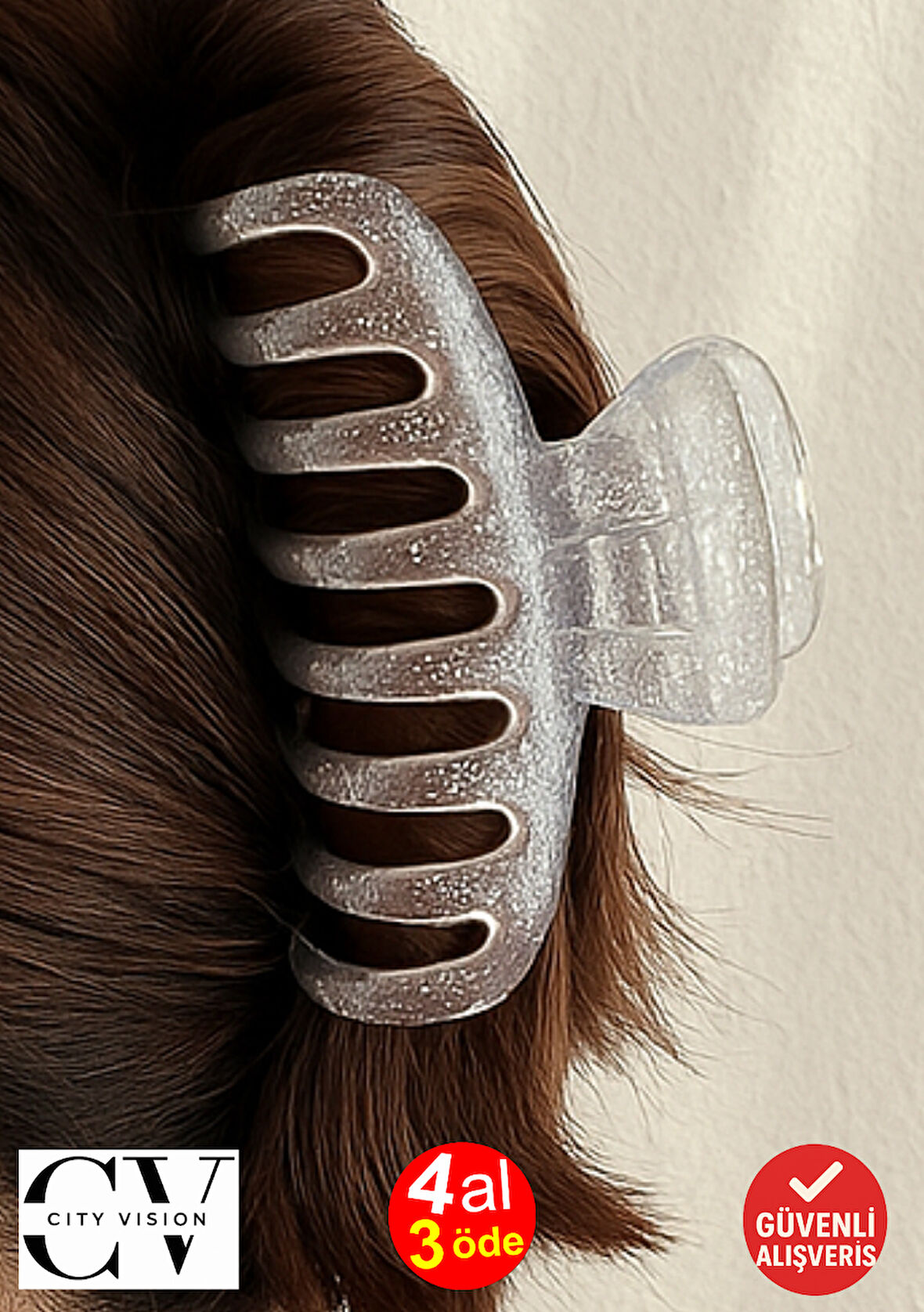 Simli Gri Renk Tırmık Model Mandal Toka 11 cm - Şık ve Dayanıklı