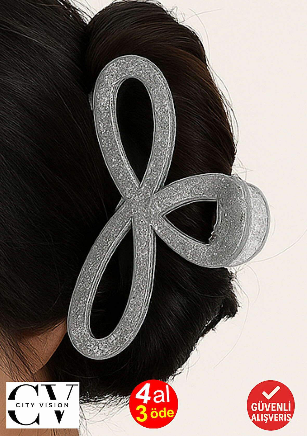 Simli Gri Renk Kurdele Model Mandal Toka 11 cm - Şık ve Dayanıklı