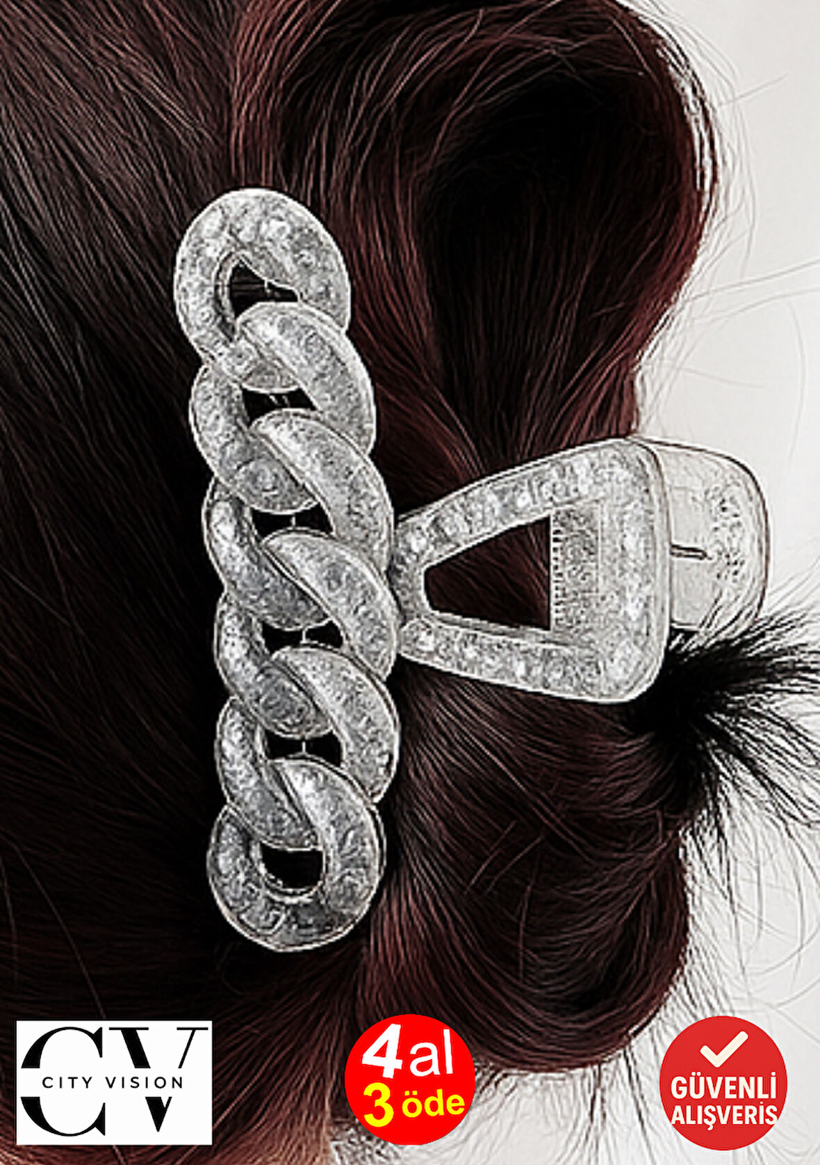 Simli Gri Renk Zincir Model Mandal Toka 11 cm - Şık ve Dayanıklı