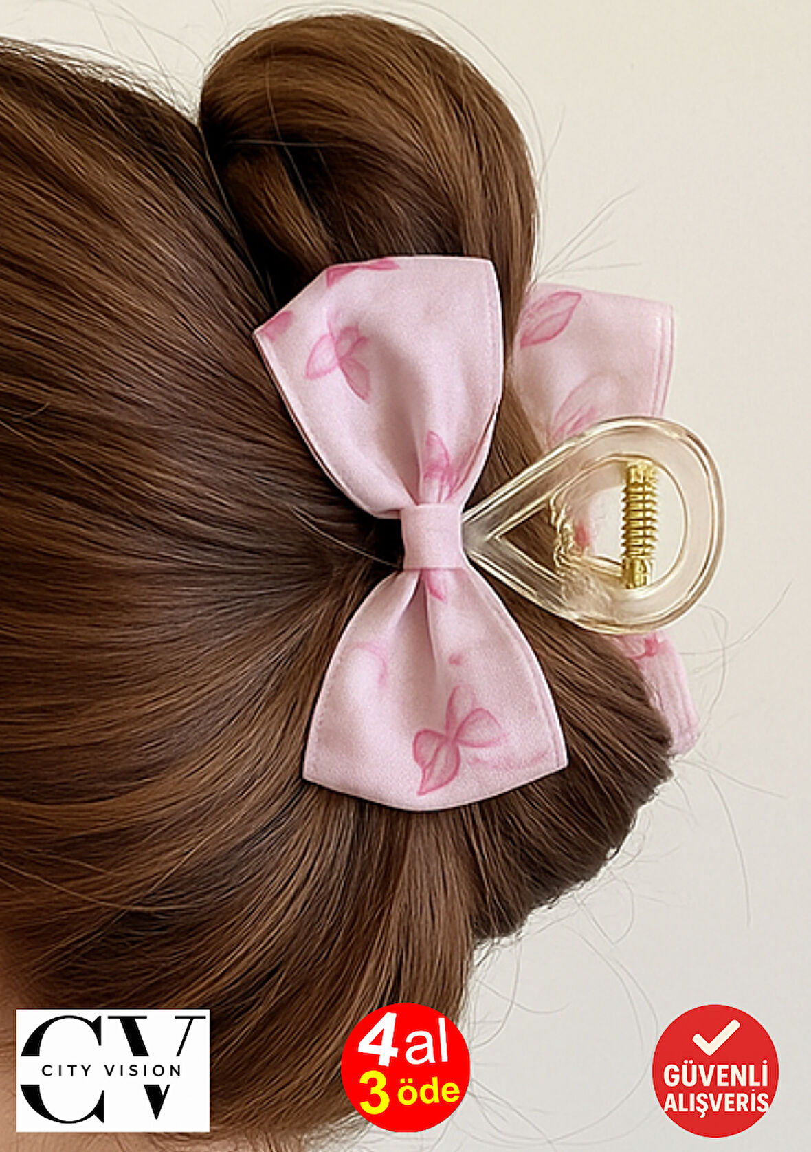 Pembe Kelebek Desenli Fiyonk Model Şeffaf Mandal Saç Tokası 11 cm  – Şık ve Zarif Tasarım