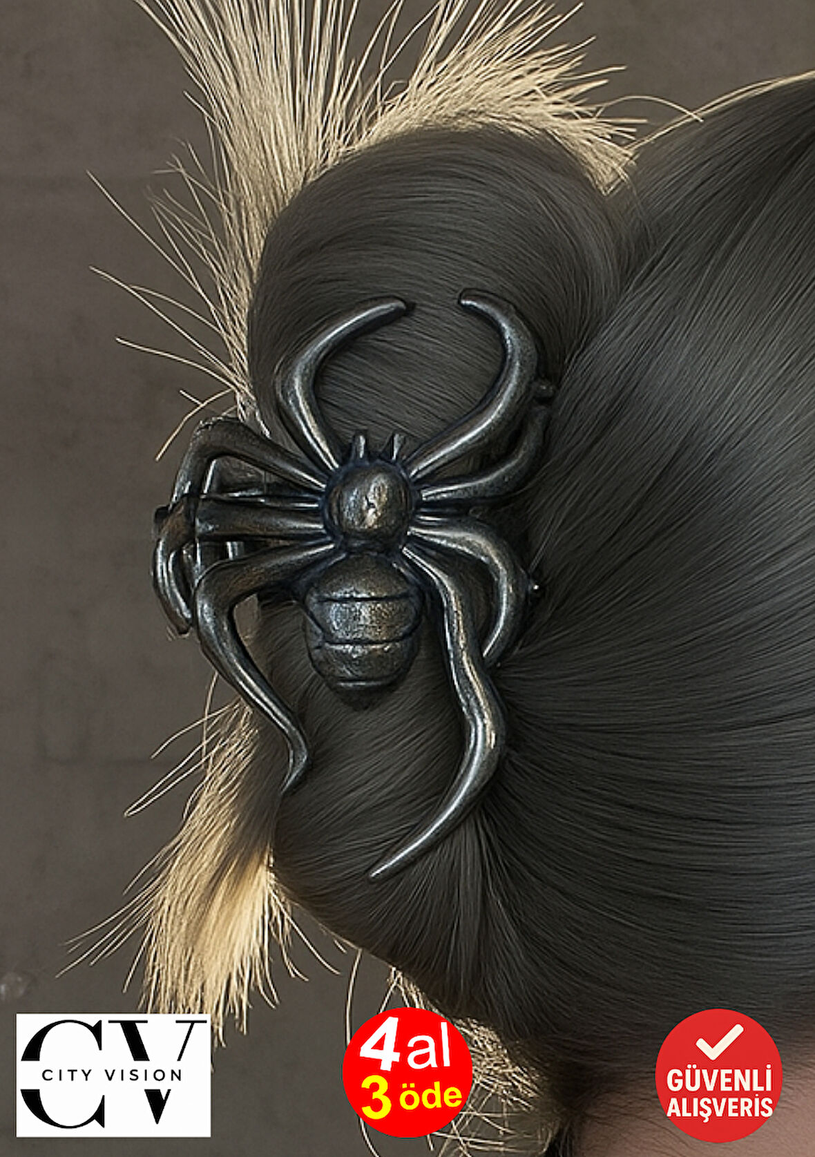 Örümcek Tasarımlı Metal Mandal Saç Tokası Siyah Renk 11 cm – Şık ve Farklı Stil Aksesuarı