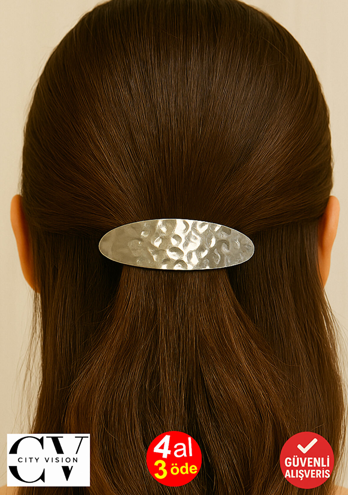 Metal Fransız Tip Saç Tokası – Parlak Gümüş Renkli 9 cm Klasik ve Şık Model