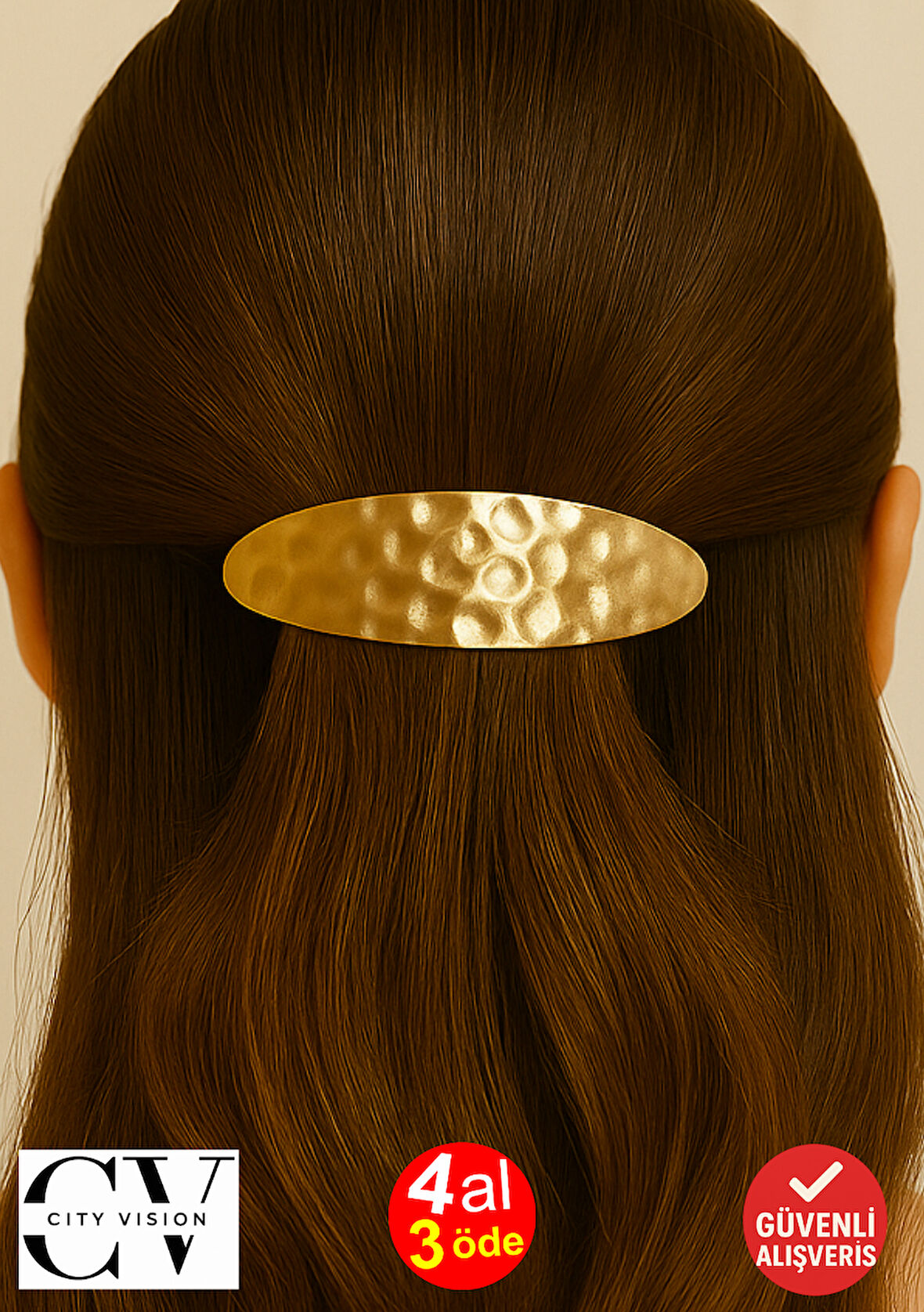 Metal Fransız Tip Saç Tokası – Parlak Altın Renkli 9 cm Klasik ve Şık Model
