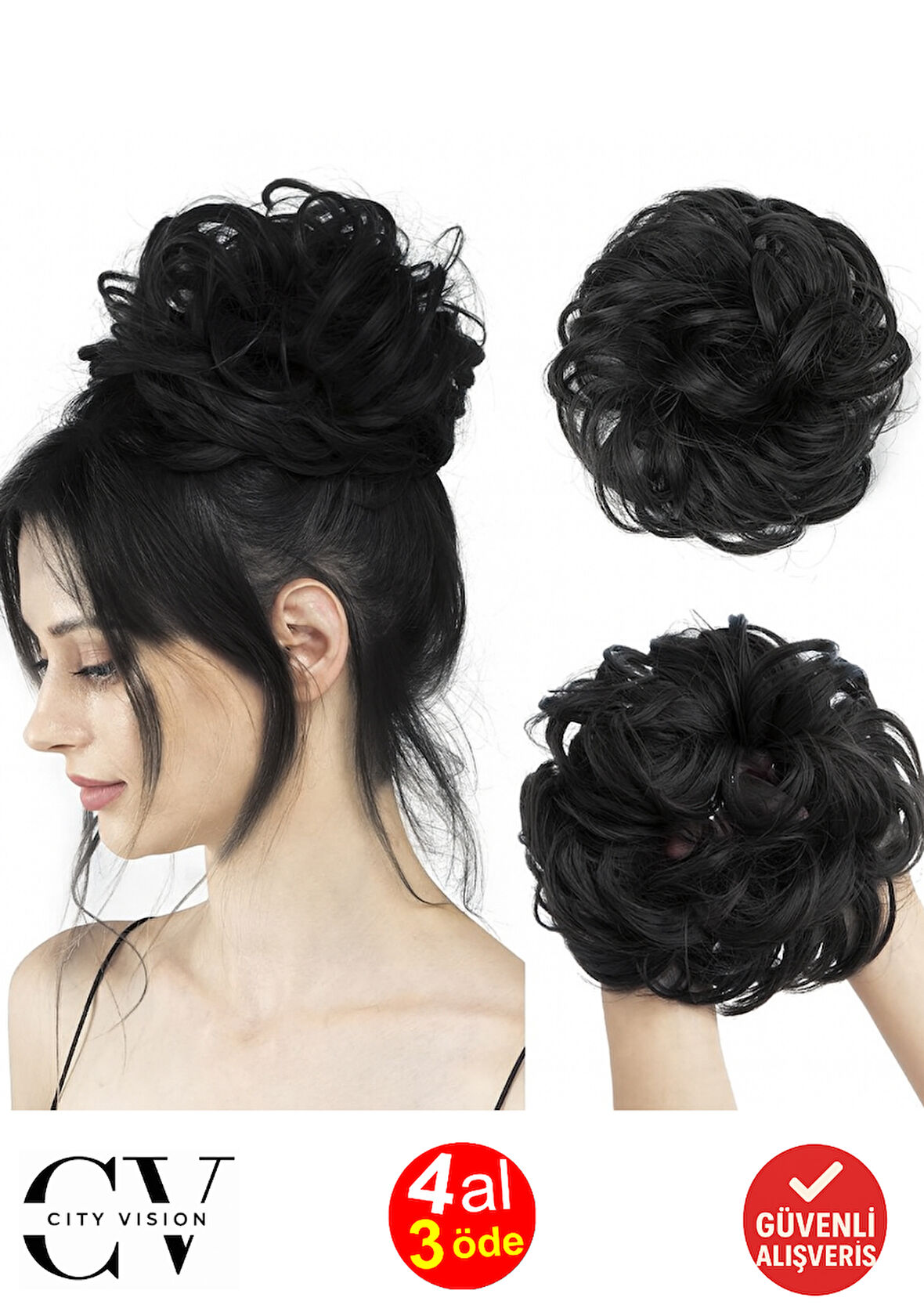 Saç Gürleştiren Siyah Lastikli Topuz Simit Toka -  Premium Kalite