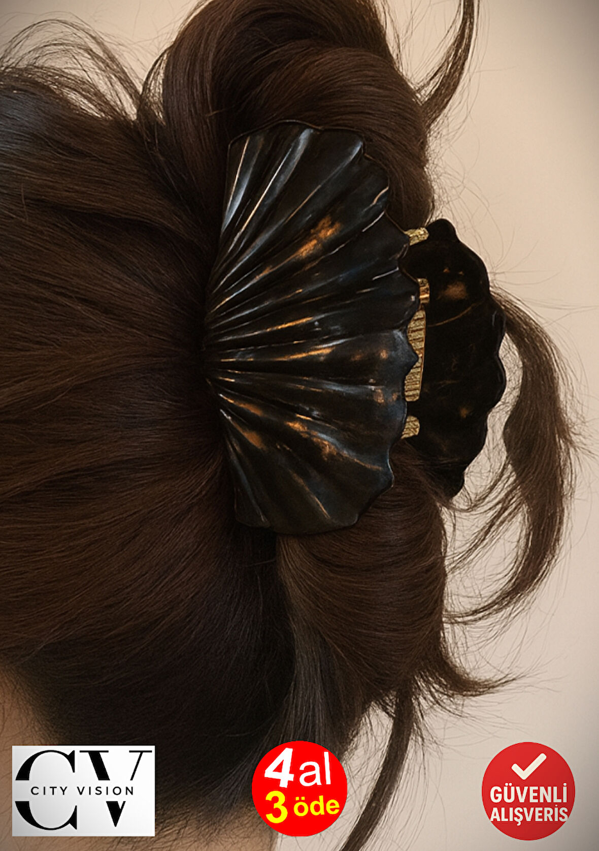 Siyah Renk Mermer Desenli 8 cm Kadın Mandal Saç Tokası