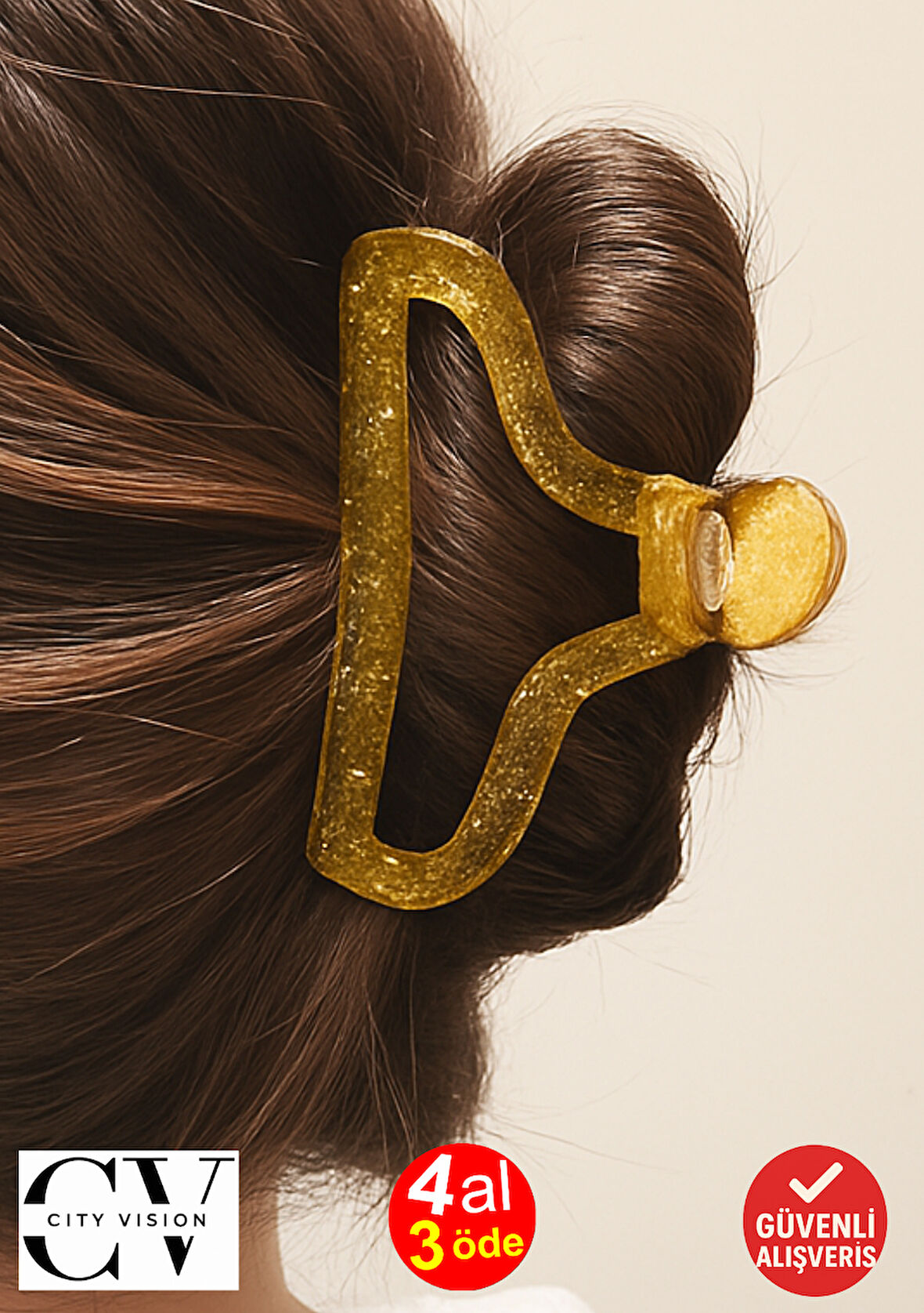 Simli Oval Model Hardal Renk 11 cm Kadın Mandal Saç Tokası - Şık ve Dayanıklı