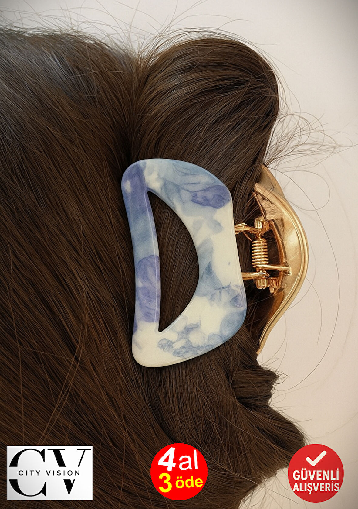 Kore Stili Mavi Renk Yarı Oval  9 cm Kadın Mandal Saç Tokası - Şık ve Dayanıklı