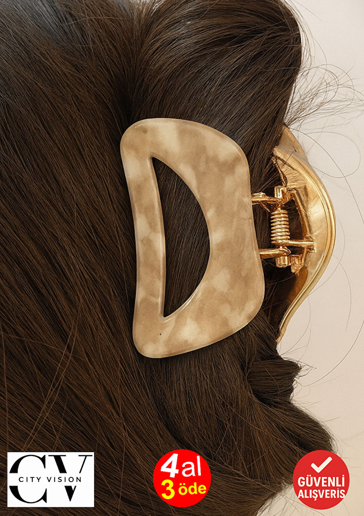 Kore Stili Kahverengi Renk Yarı Oval  9 cm Kadın Mandal Saç Tokası - Şık ve Dayanıklı