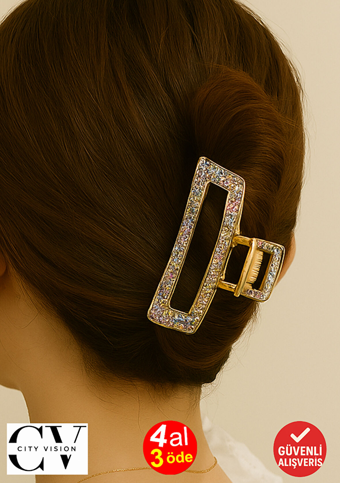 Renkli Taşlı Metal Mandal Saç Tokası 9 cm – Işıltılı ve Zarif Tasarım