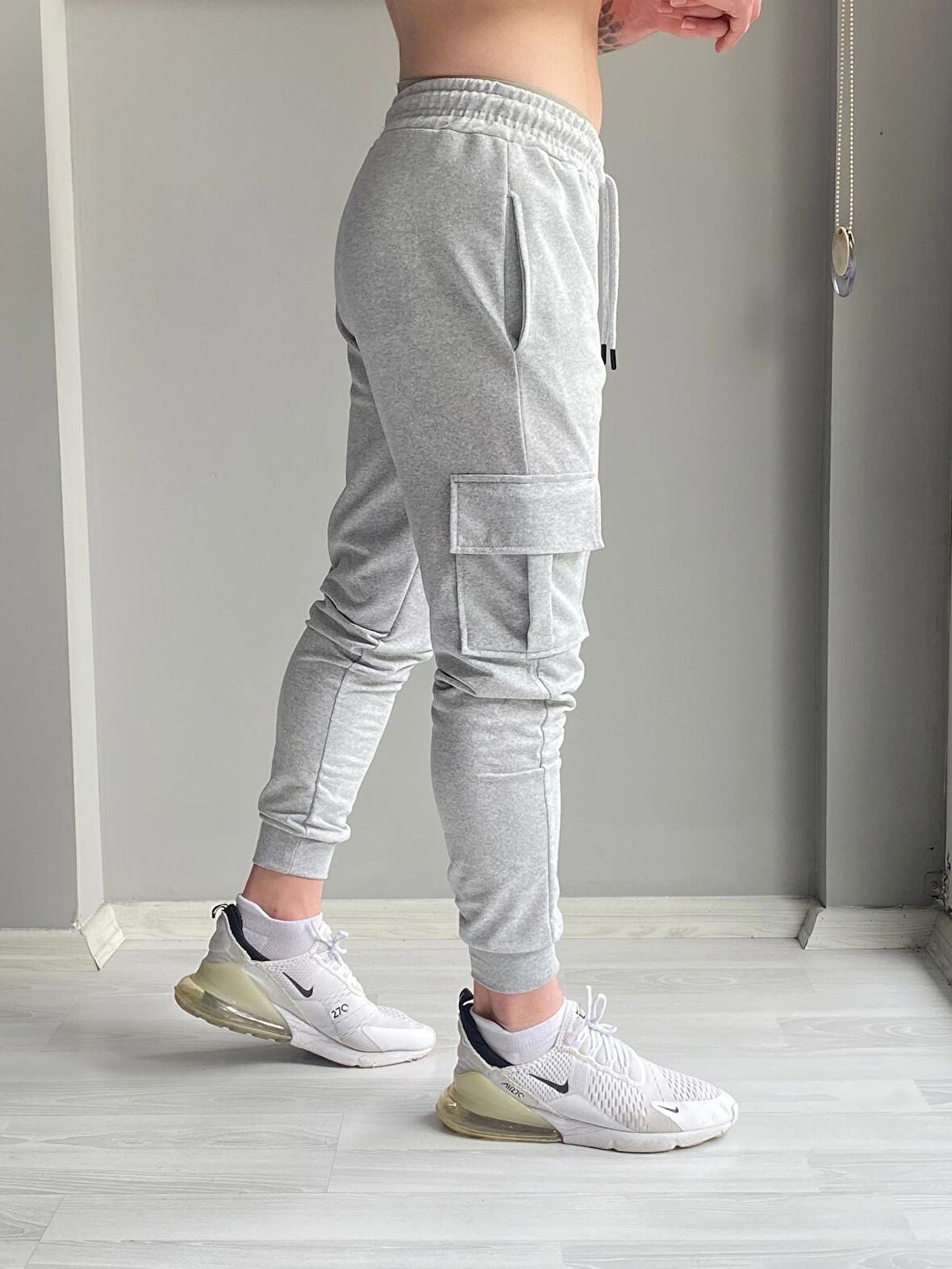 Erkek Gri Yazlık Kargo Cepli Slim Fit Eşofman altı Dar Paça Jogger 
