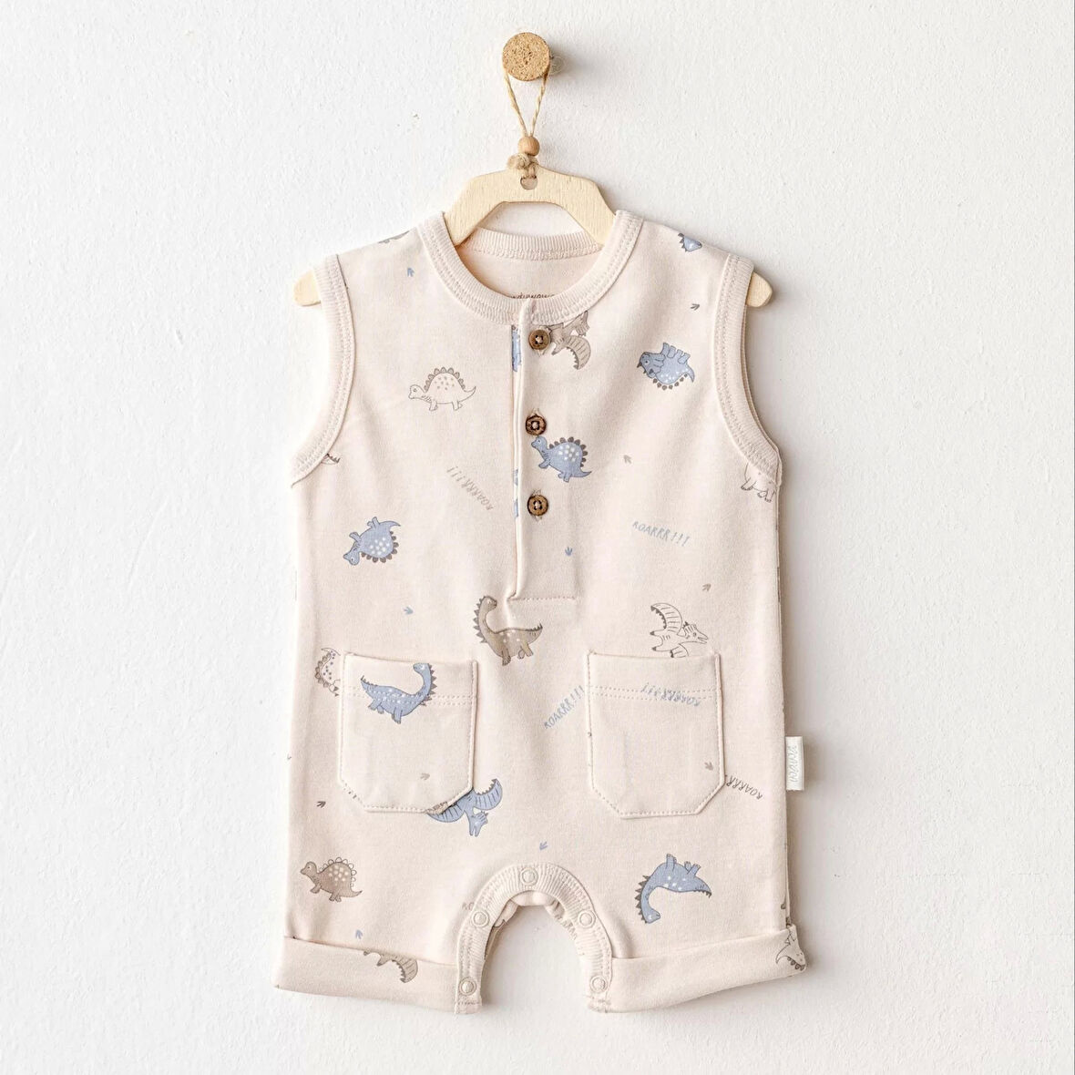 Andywawa Ac25913 Romper Dino Bebek Tulum Beige