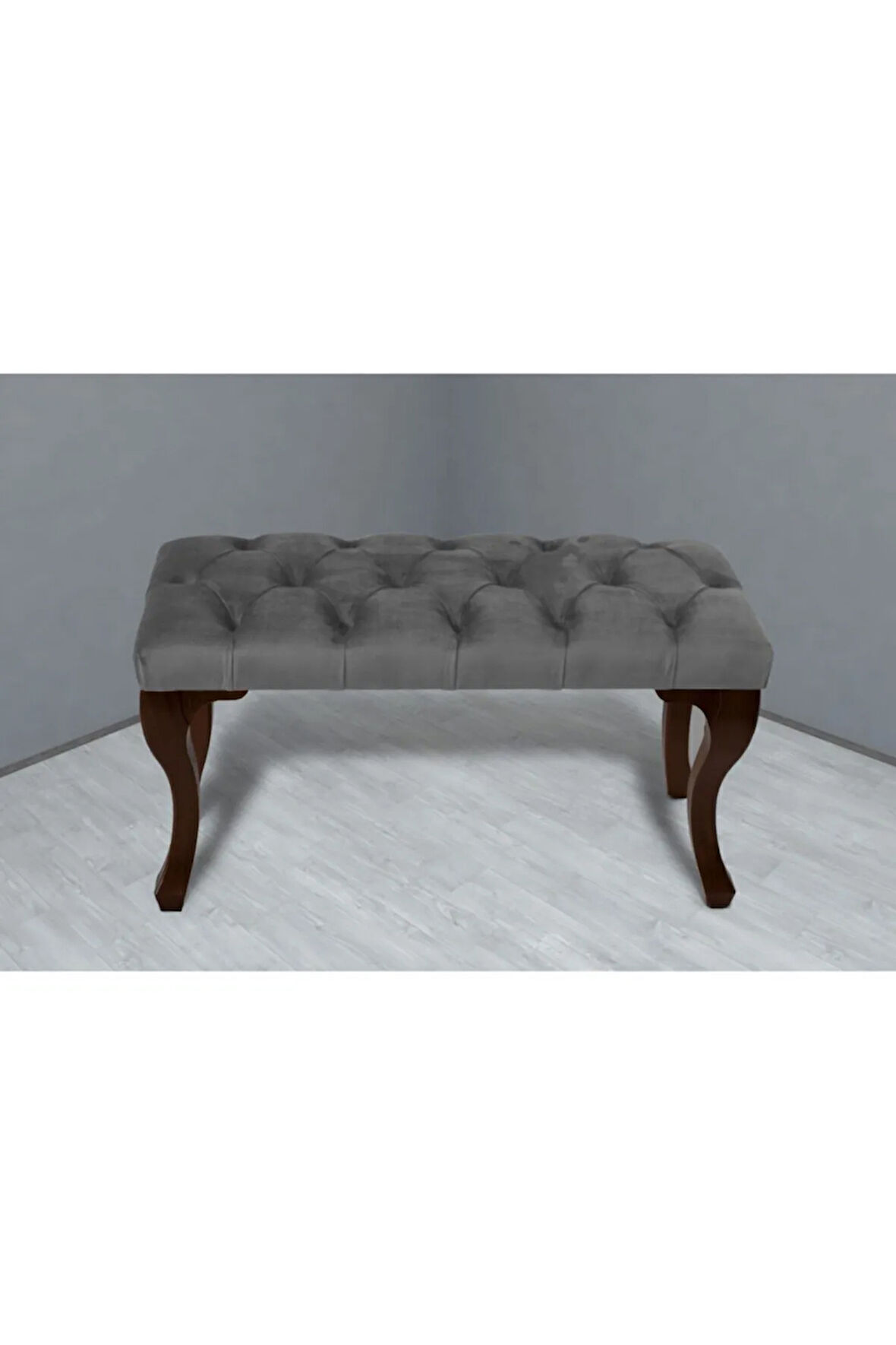 Classic Chester Model Kapitoneli Açık Gri Puf - Ceviz Ayak