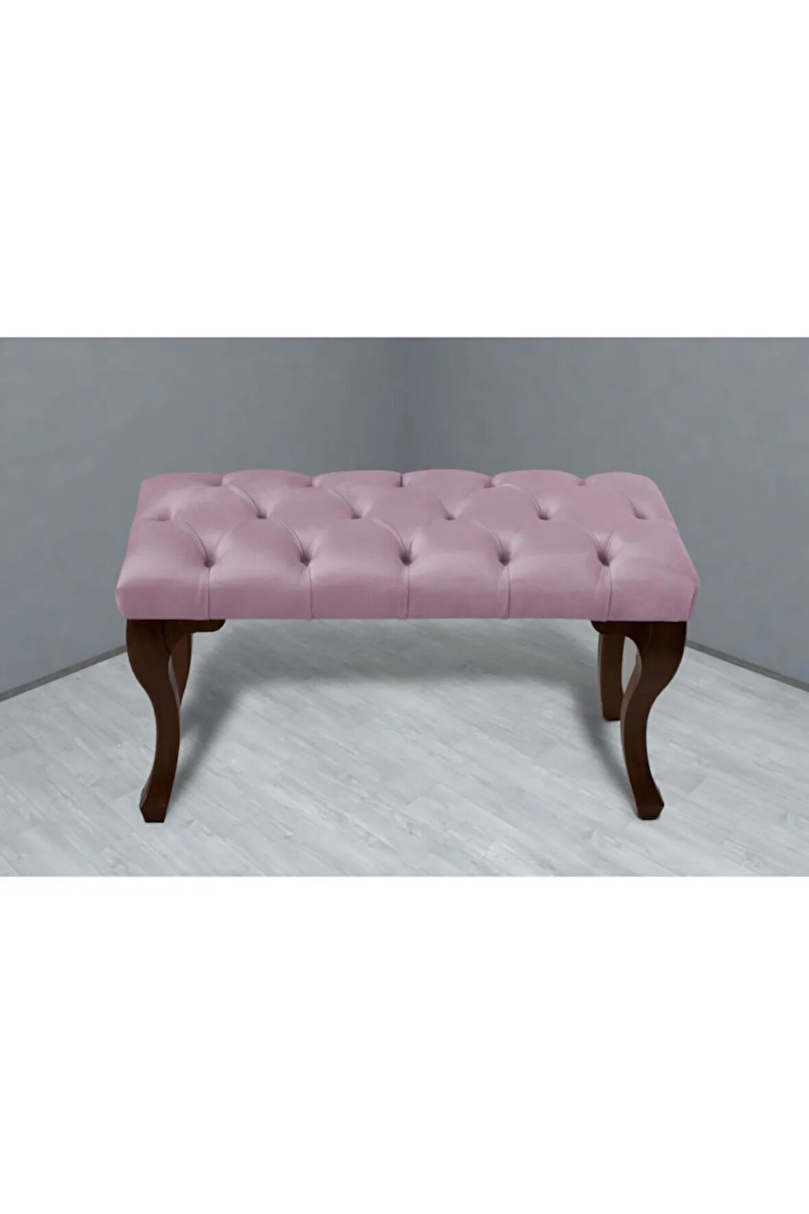 Classic Chester Model Kapitoneli Pembe Puf - Ceviz Ayak
