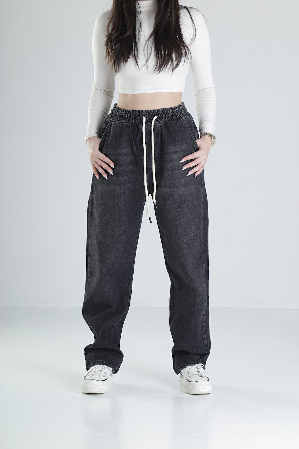 Siyah Baggy Kot Pantolon