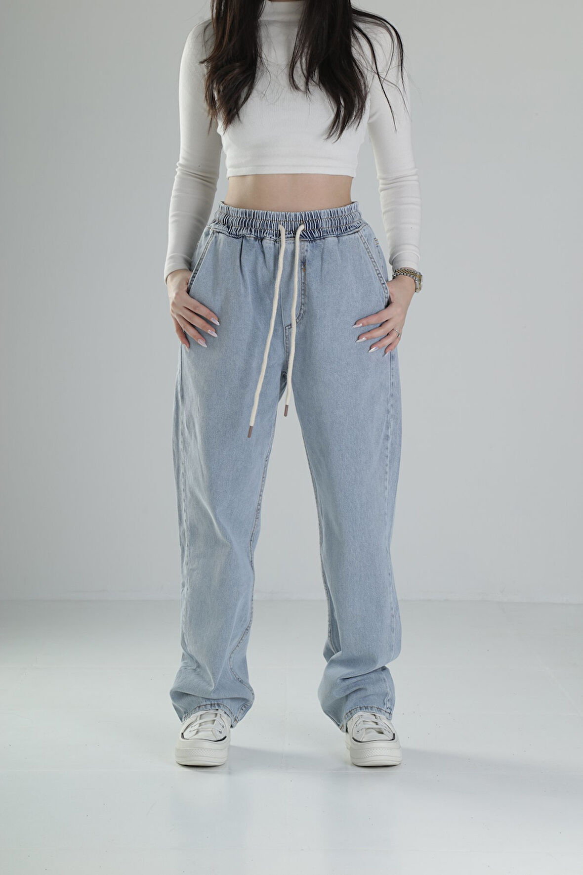 Premium Kalite Buz Mavisi Baggy Pantolon