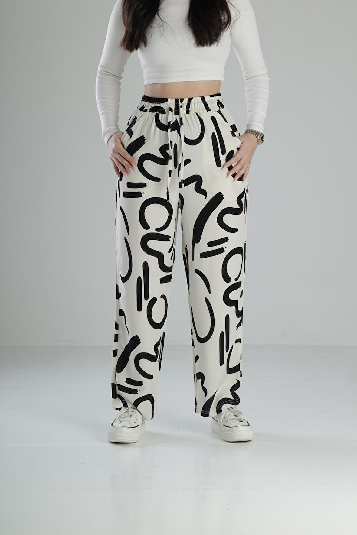 Etnik Desenli Baggy Pantolon