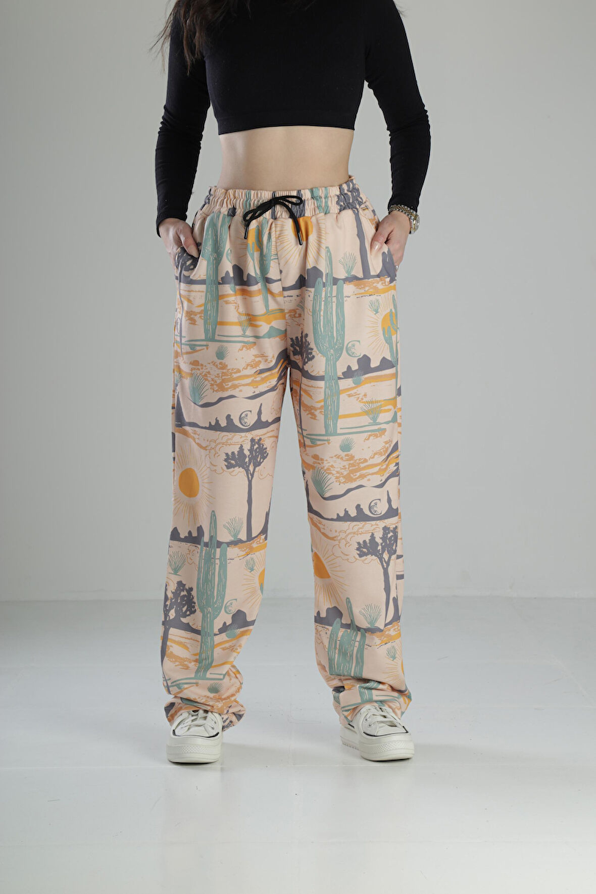 Kaktüs Desenli Baggy Pantolon