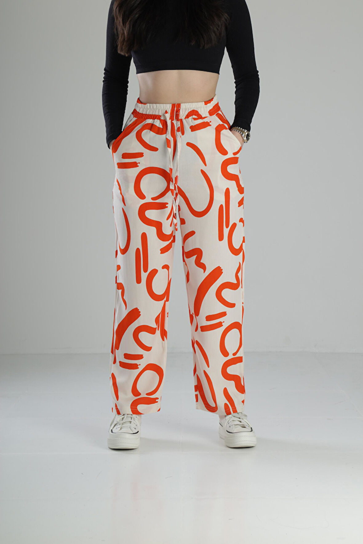 Etnik Desenli Turuncu Baggy Pantolon