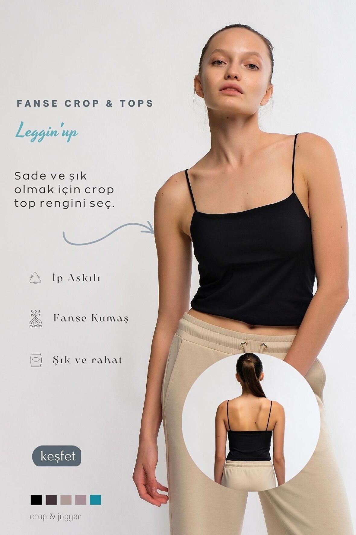 Siyah Kadın İnce İp Askılı Crop Top Büstiyer - Lones