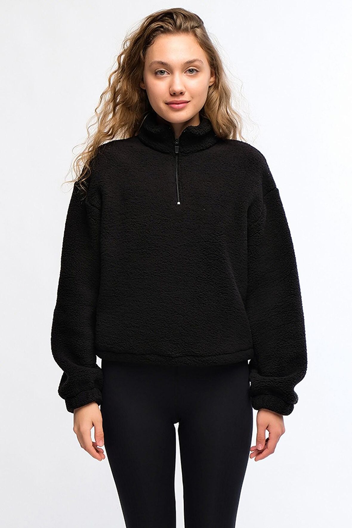 Siyah Kadın Peluş Sweatshirt - Rope