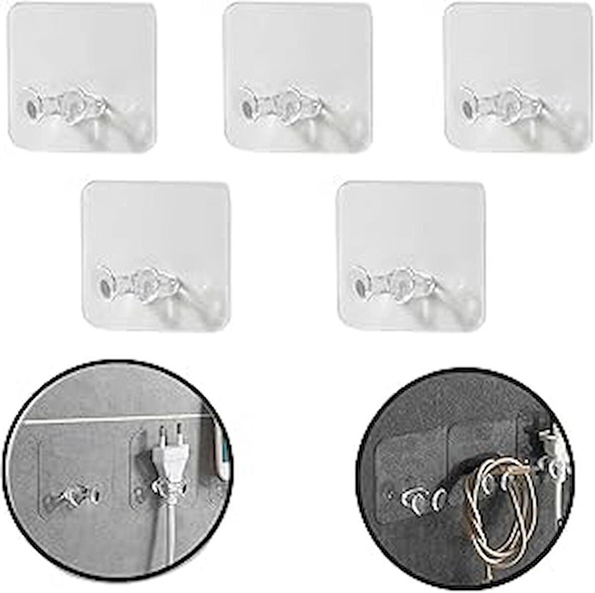 Microcase Güçlü Plastik Yapışkanlı Suya Dayanıklı Banyo Mutfak Eşya Havlu Vb Ürün Priz Askılığı 5 Adet - Şeffaf AL4268