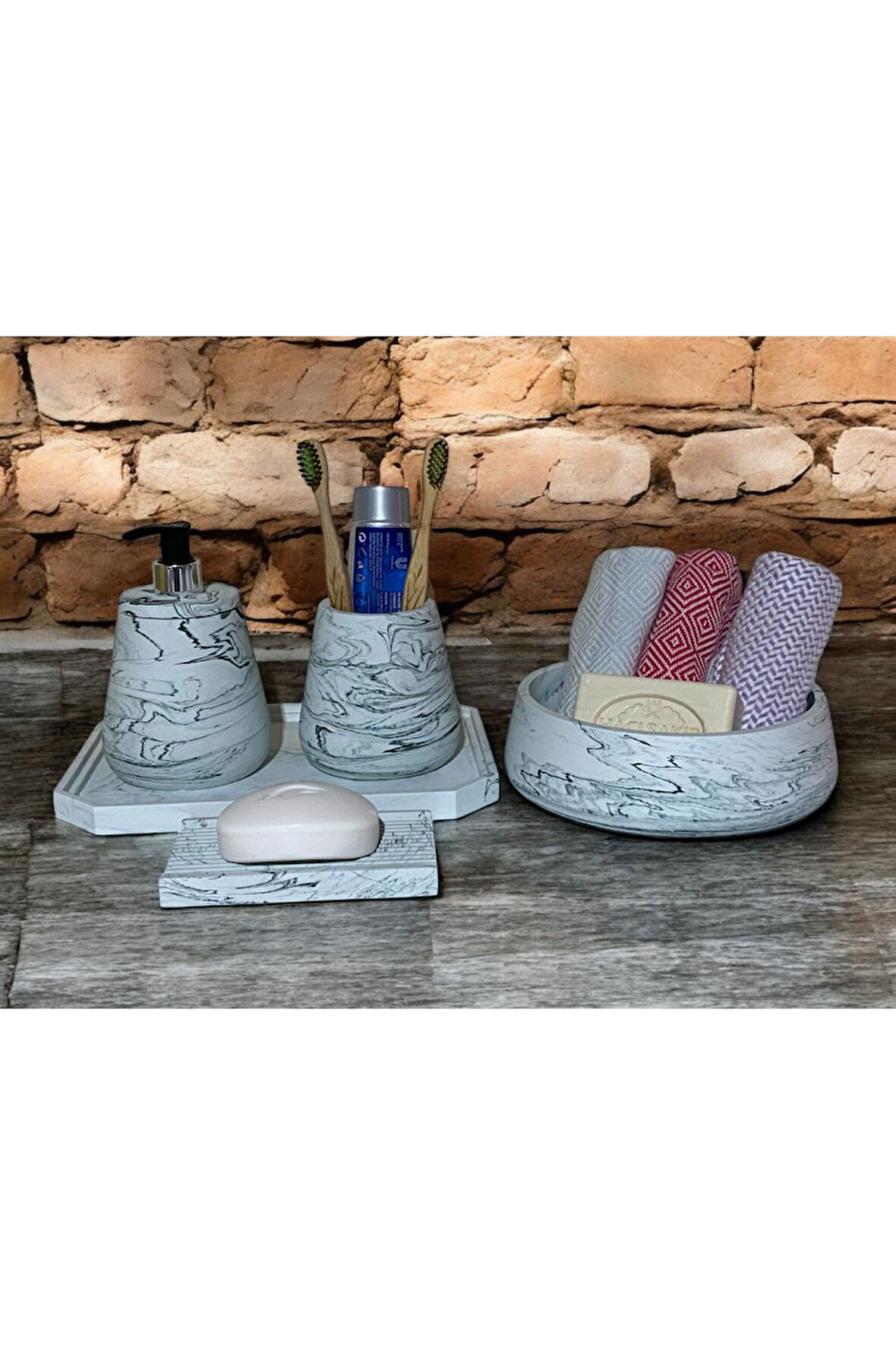 Şık Tasarımlı Beton Banyo Seti - 5 Parça