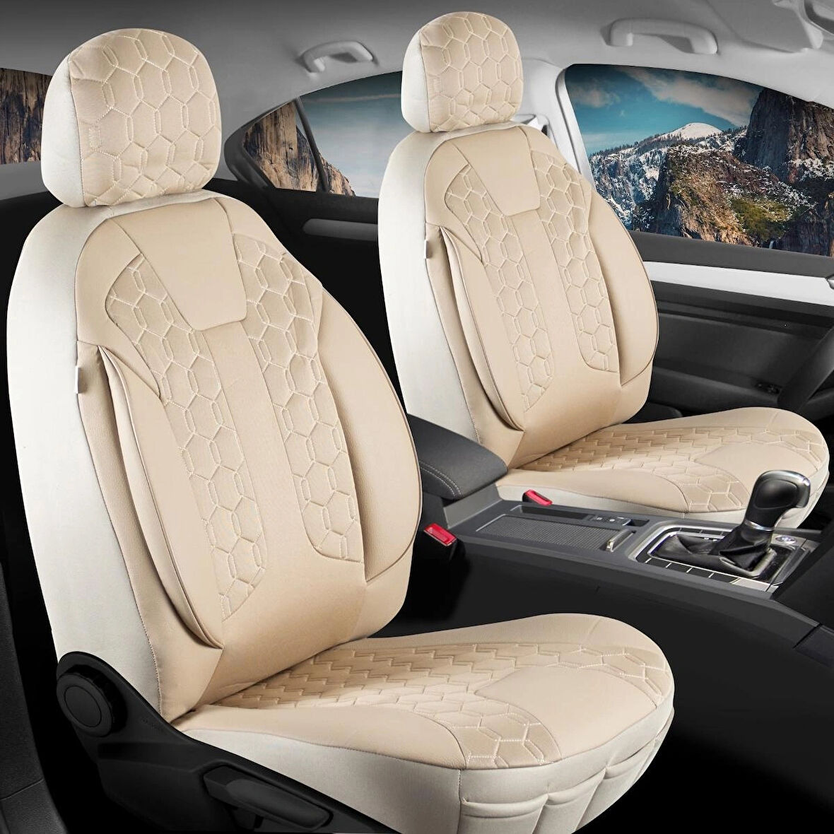 Chevrolet Trax Uyumlu Deri Detaylı Oto Koltuk Kılıfı Ön Arka Set Cyrus Model Bej FS